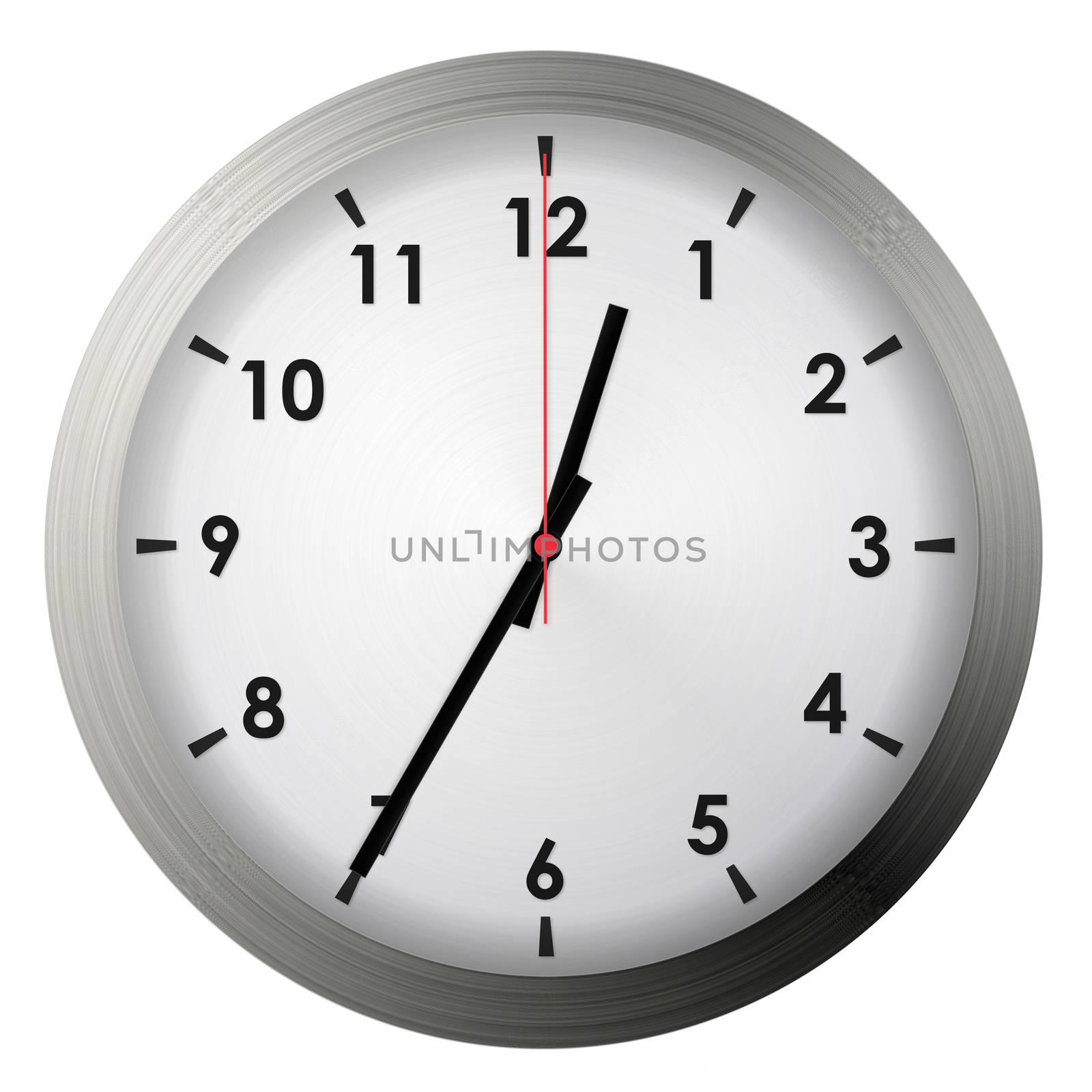 Analog metal wall clock isolated on white background.