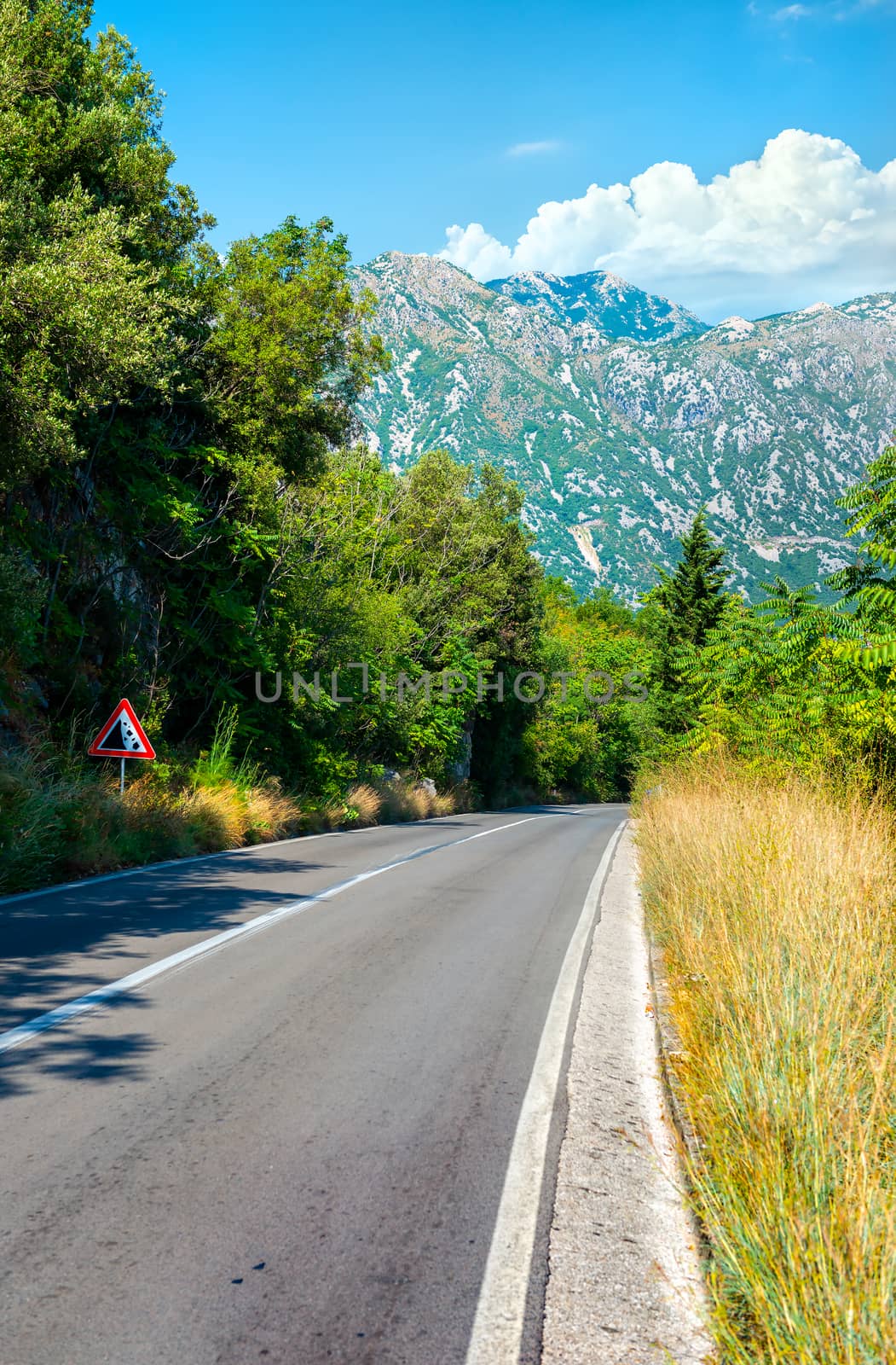 Summer landscape with mountain road in Montenegro