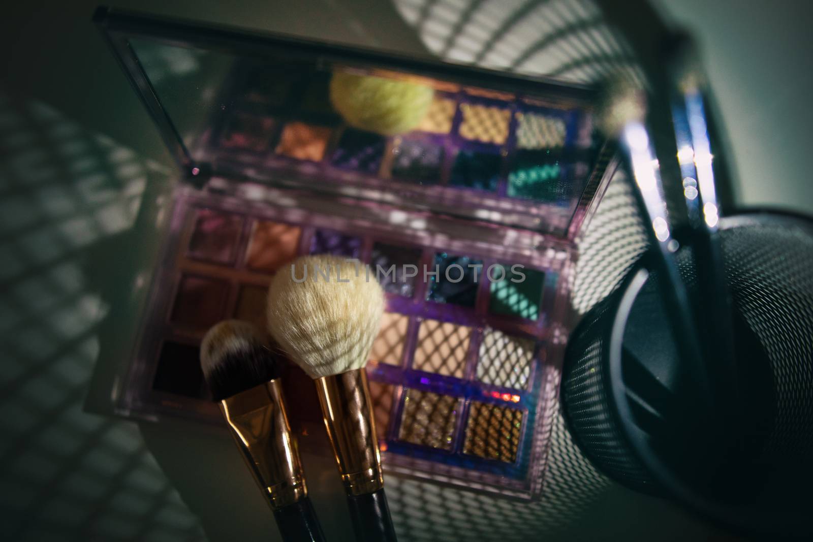 Professional makeup brushes and tools composition