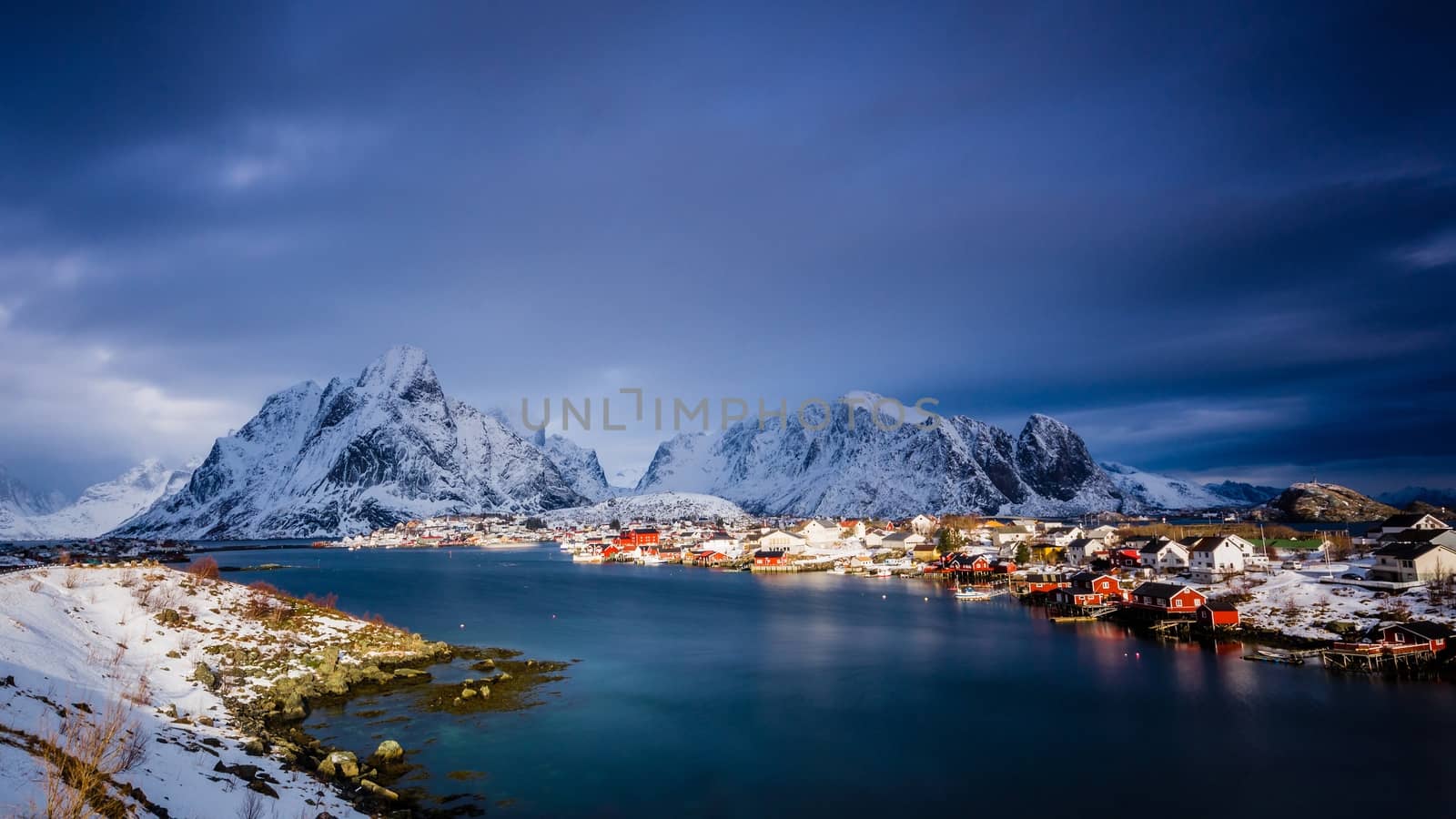 Winter in Olenilsoya in Reine, Lofoten Islands, Norway.