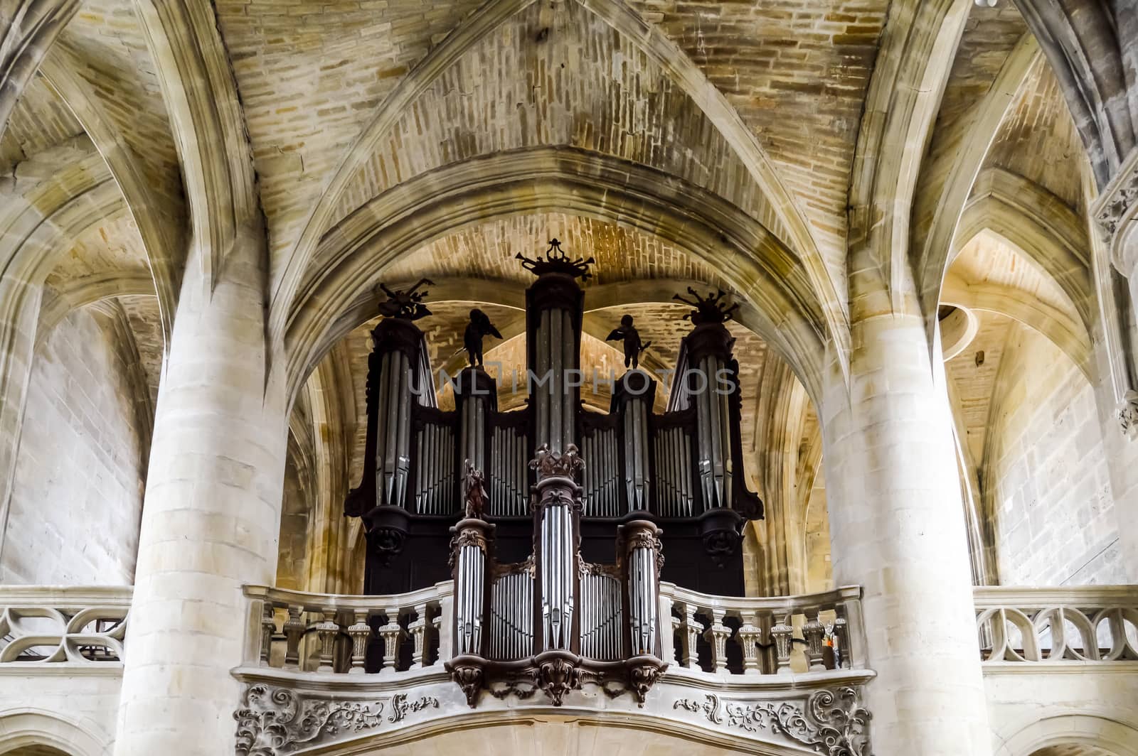 Grandstand organ of the Saint Etienne church. France, europe.