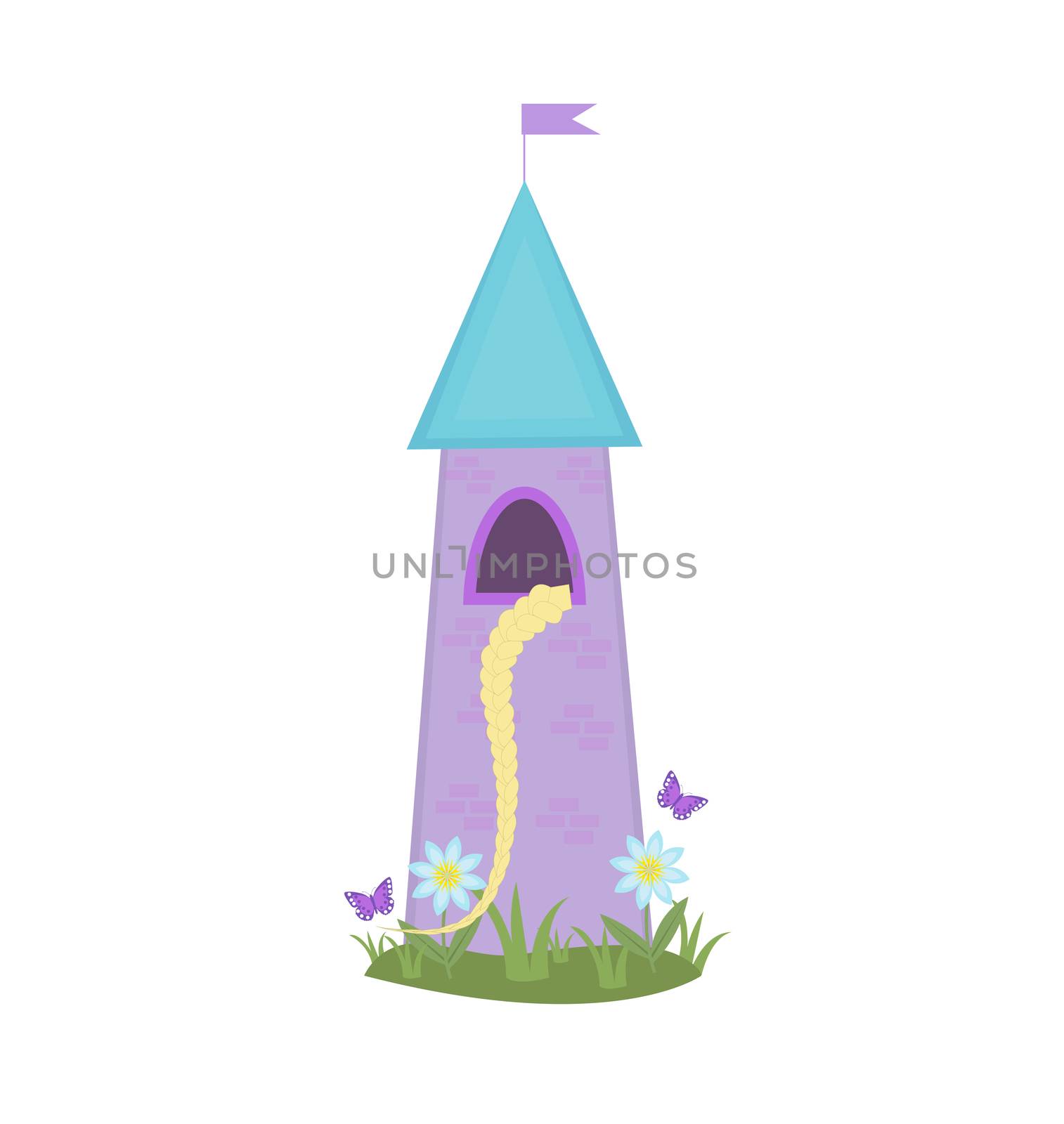 Tower Castle Rapunsel icon flat, cartoon style. Isolated on white background. illustration by lucia_fox