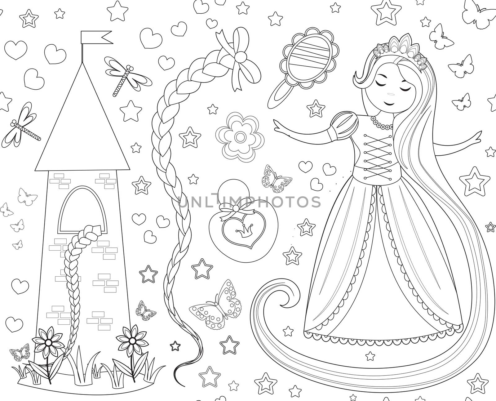 Rapunzel seamless pattern. Princess repeating texture, endless backdrop backdrop. illustration