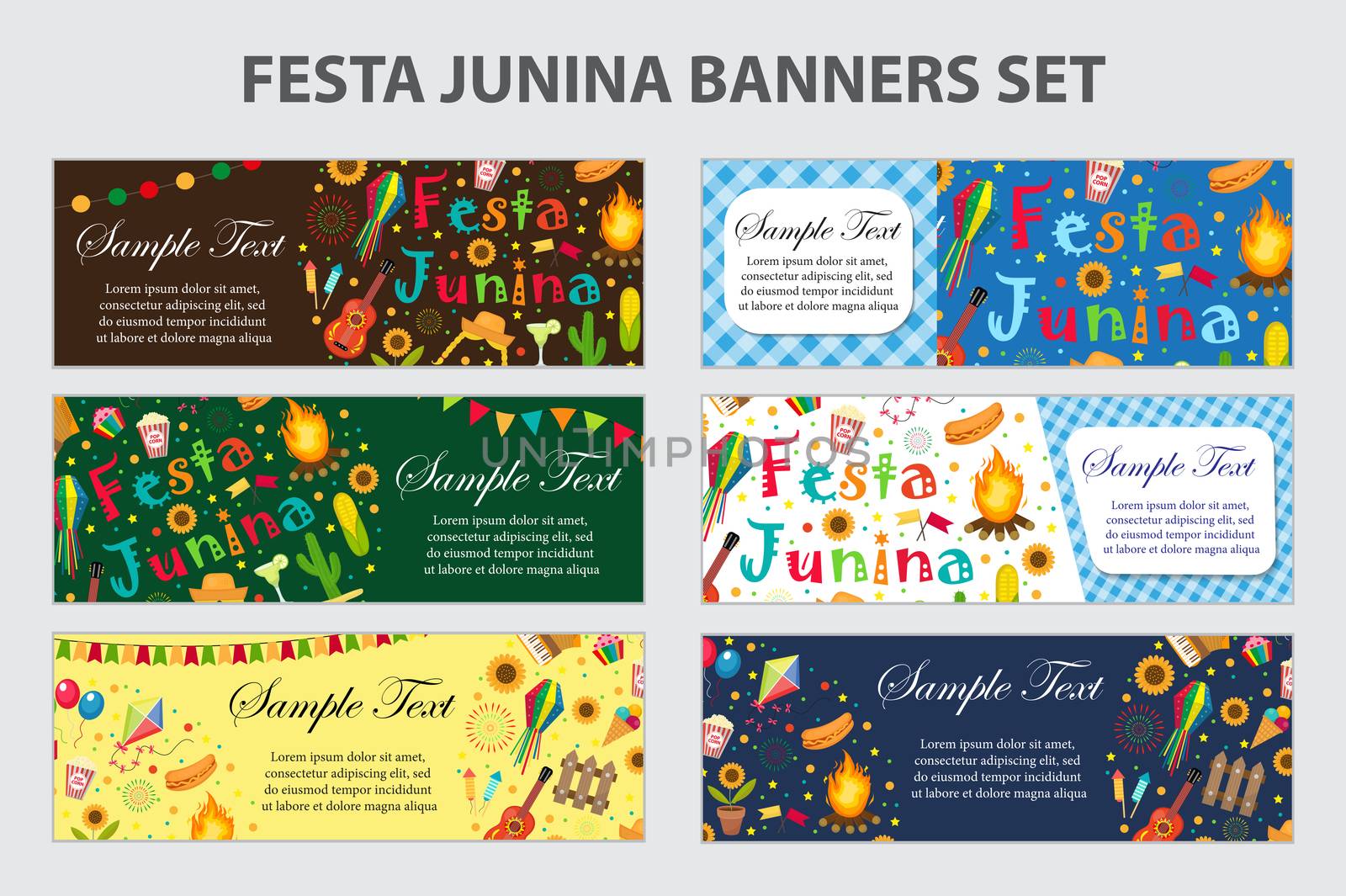 Festa Junina banner set with space for text. Brazilian Latin American festival template for your design with traditional symbols. illustration