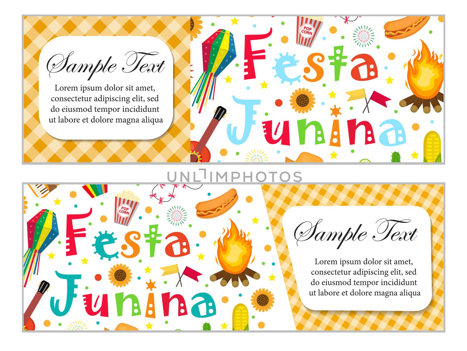 Festa Junina banner set with space for text. Brazilian Latin American festival template for your design with traditional symbols. illustration