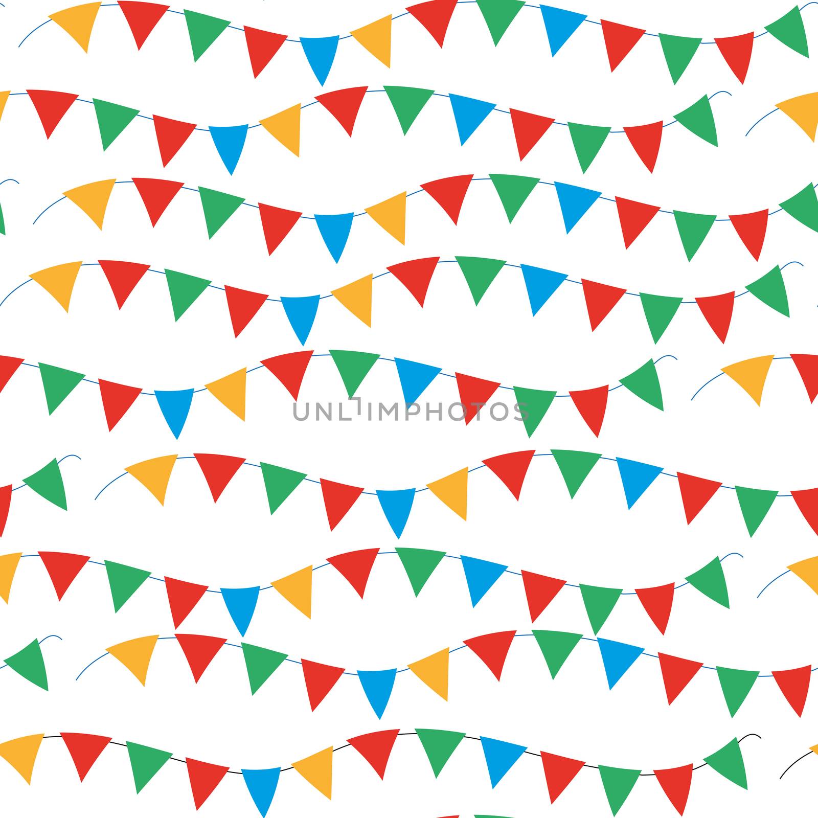 Kids, carnival seamless pattern with bunting, garlands. Bright festive background, texture with ribbons. illustration