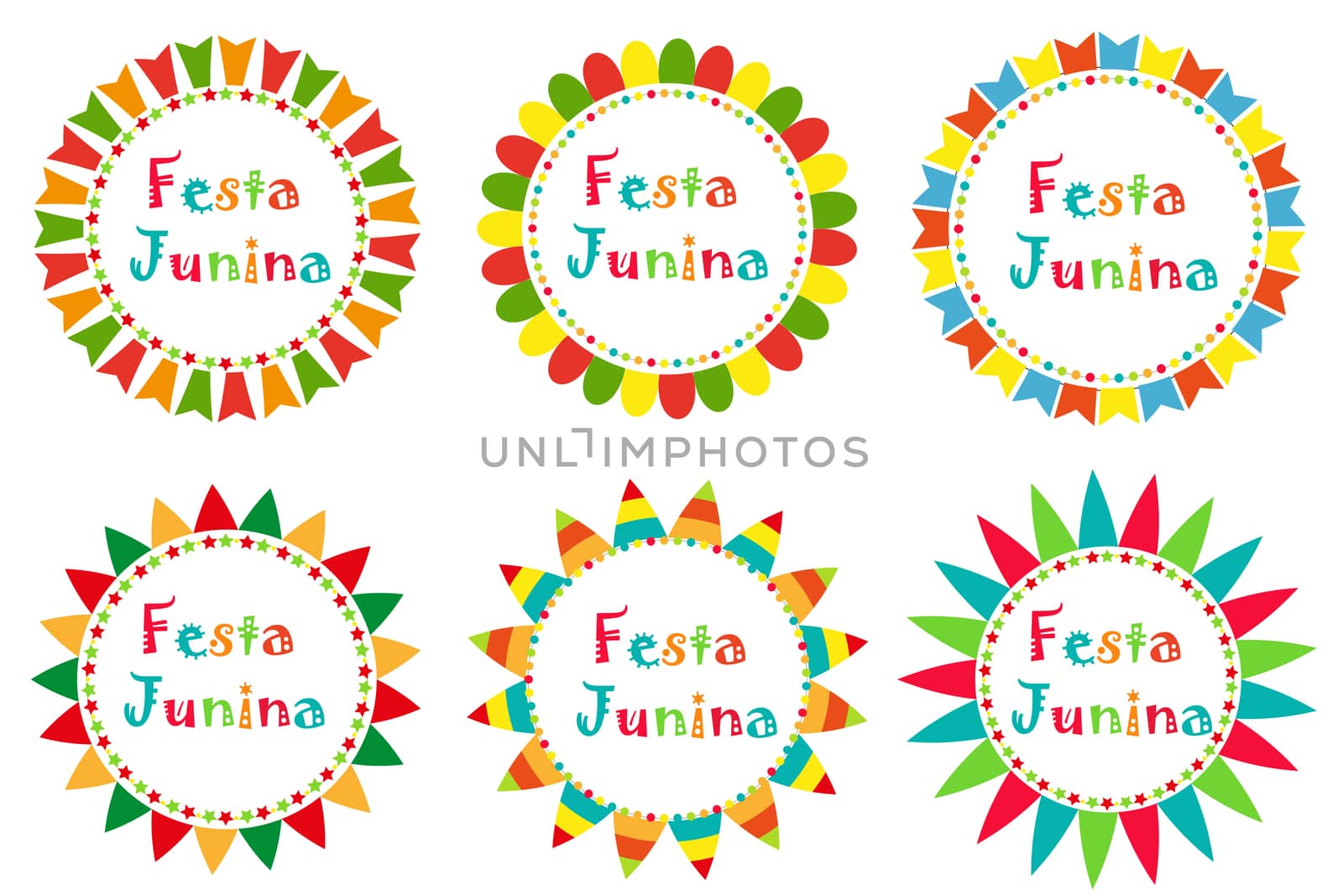 Festa Junina set frame with space for text. Brazilian Latin American festival blank template for your design, isolated on white background. illustration. by lucia_fox