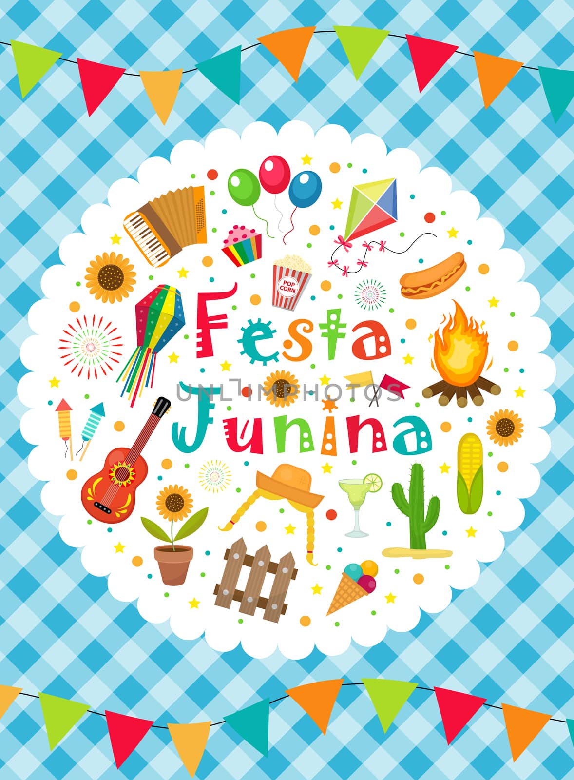 Festa Junina greeting card, invitation, poster. Brazilian Latin American festival template for your design. illustration