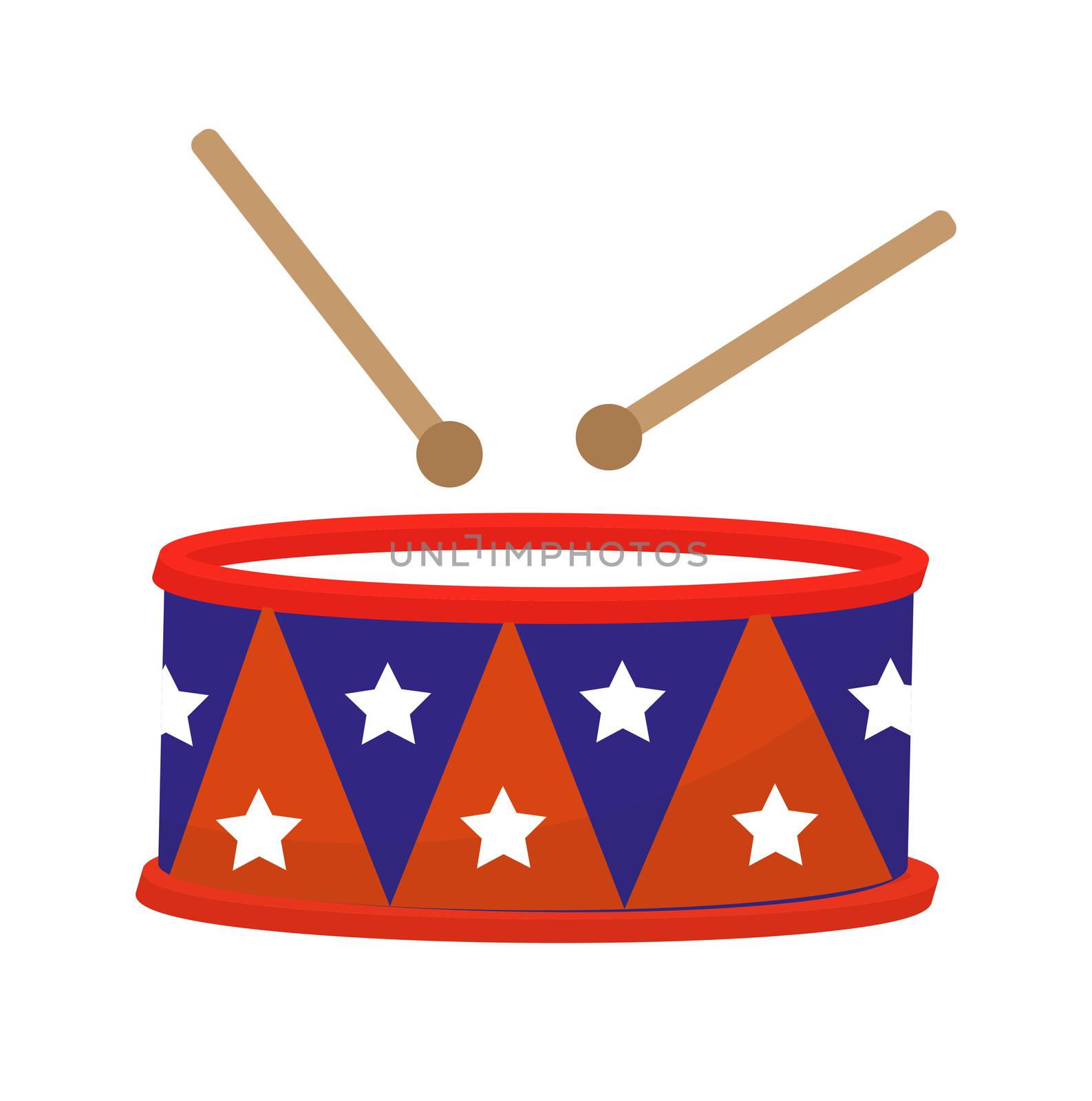 Drum icon, flat style. 4th july concept. Isolated on white background. illustration