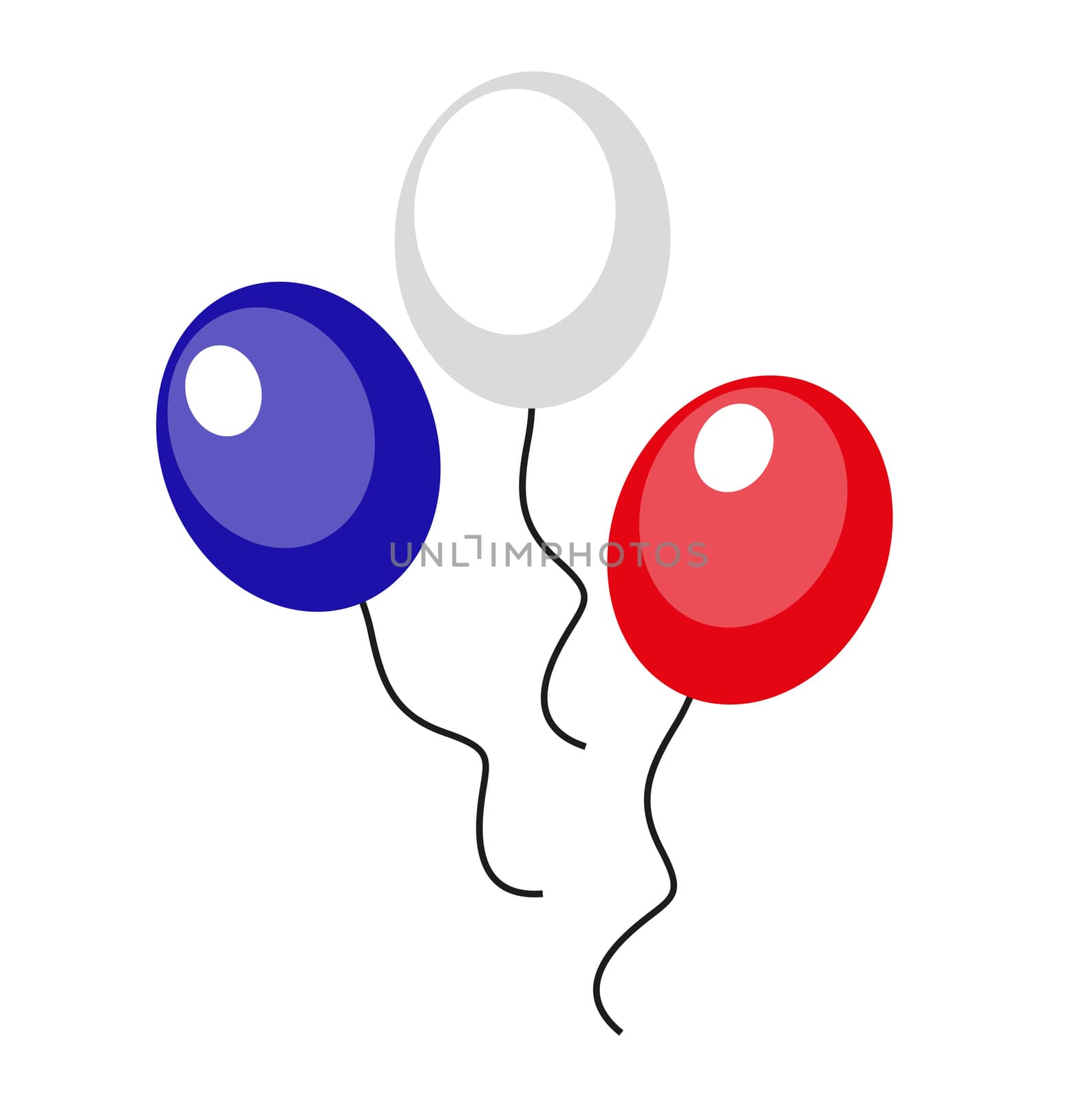Balloons blue, red, white icon, flat style. 4th july concept. Isolated on white background. illustration