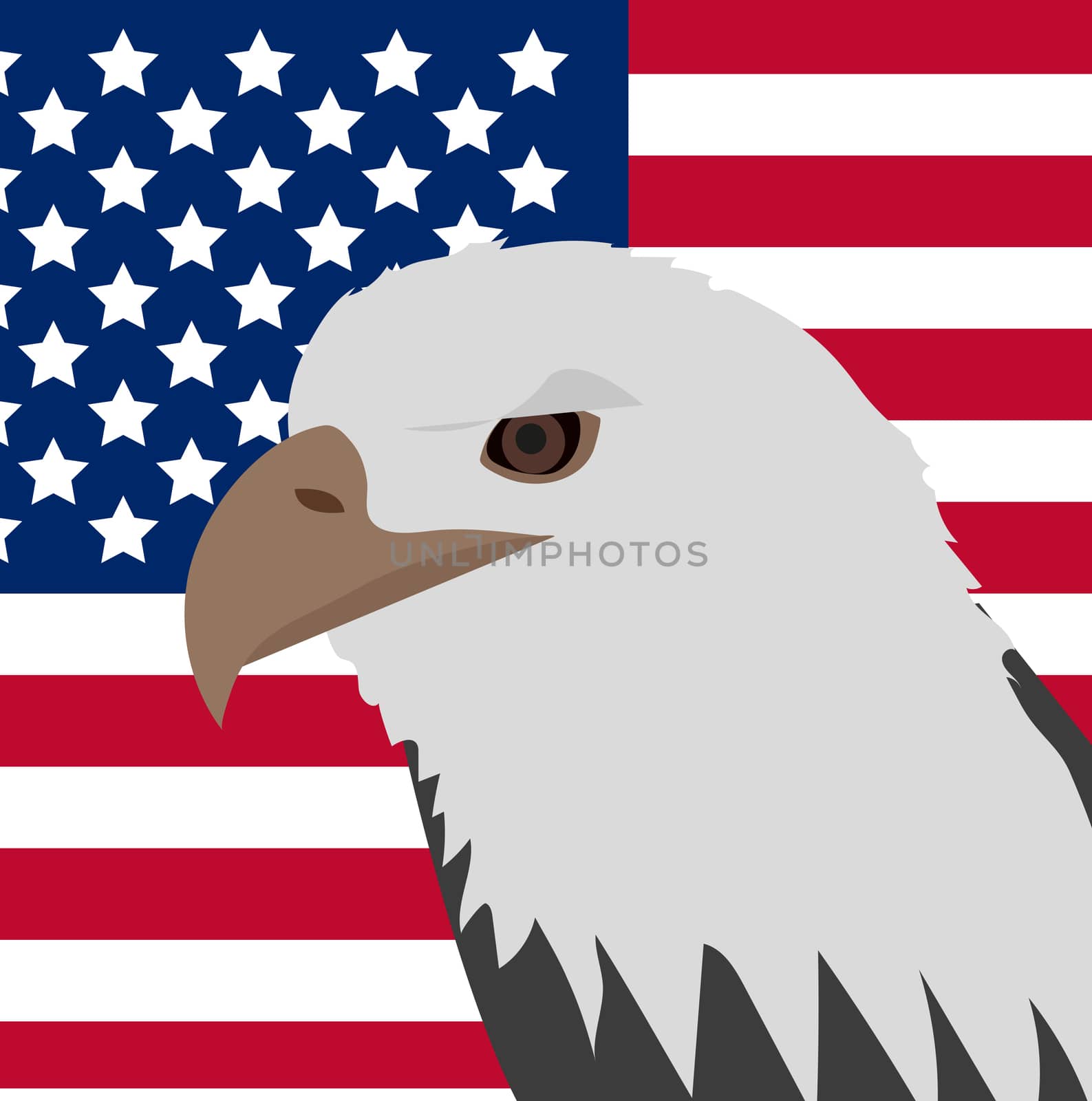 Eagle on the background of the American flag icon, flat style. 4th july concept. illustration