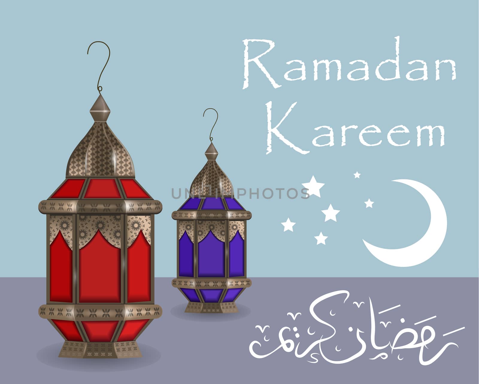 Ramadan Kareem greeting card with lanterns, template for invitation, flyer. Muslim religious holiday. illustration. by lucia_fox