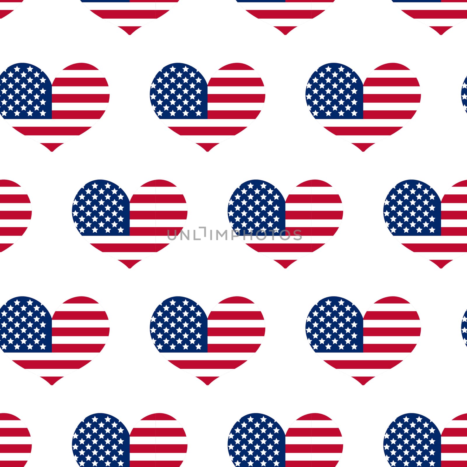 Independence Day of America seamless pattern. July 4th an endless background. USA national holiday repeating texture with a heart from the flag. illustration. by lucia_fox