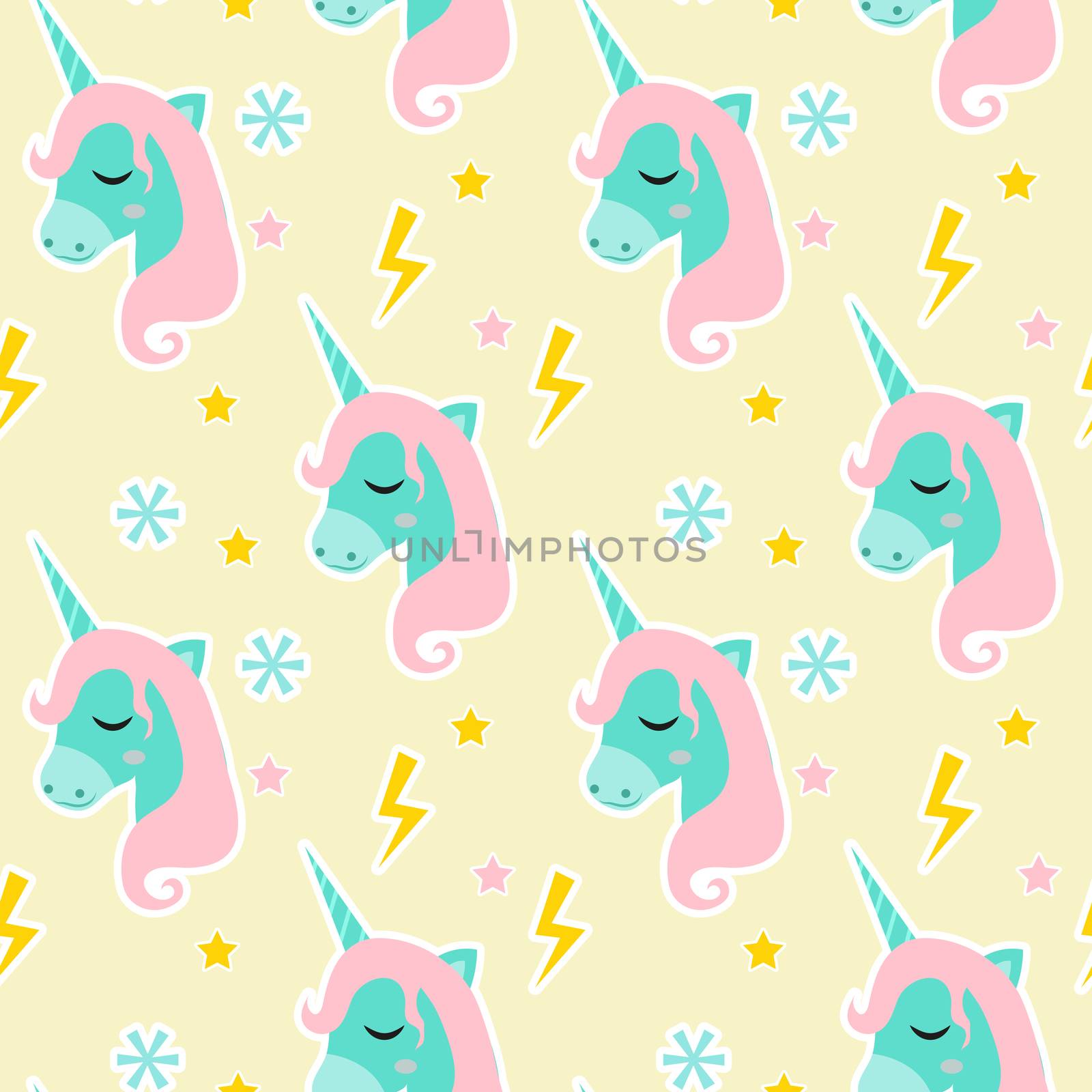 Magic Unicorn seamless pattern. Modern fairytale endless textures, magical repeating backgrounds. Cute baby backdrops. illustration. by lucia_fox