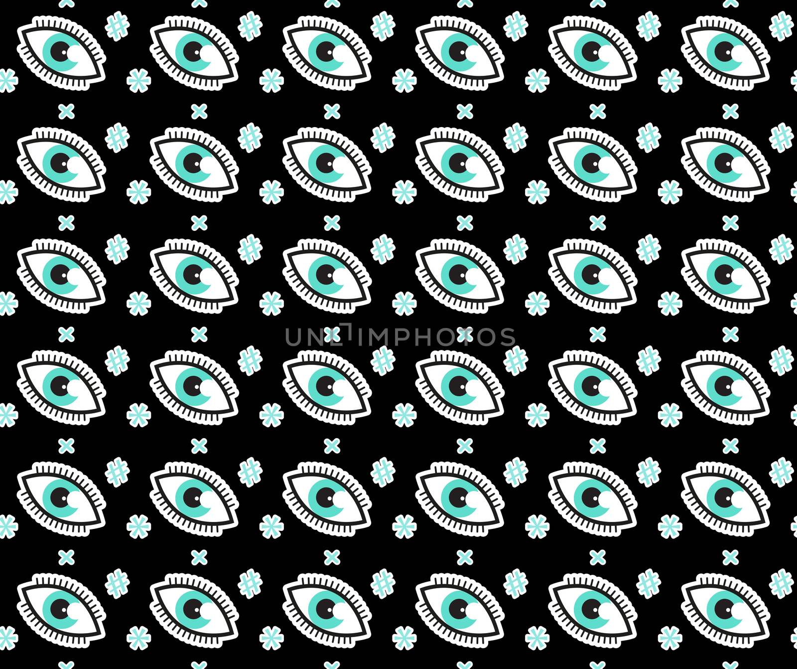 Eye seamless pattern in comic style, pop art. Colorful endless background, repeating texture. illustration. by lucia_fox