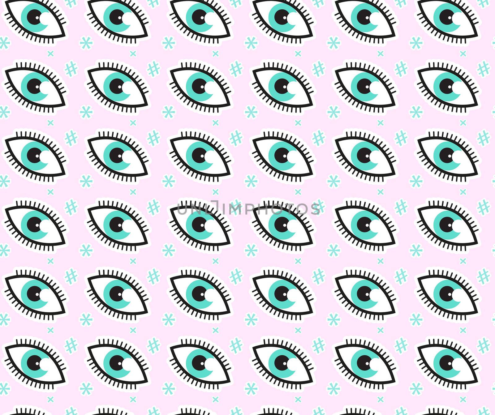 Eye seamless pattern in comic style, pop art. Colorful children s endless background, repeating texture. illustration