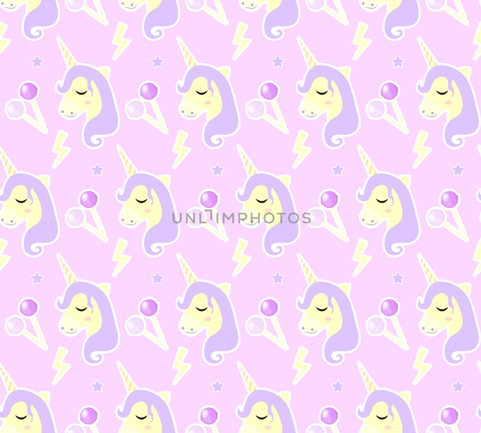 Magic Unicorn seamless pattern. Modern fairytale endless textures, magical repeating backgrounds. Cute baby backdrops. illustration