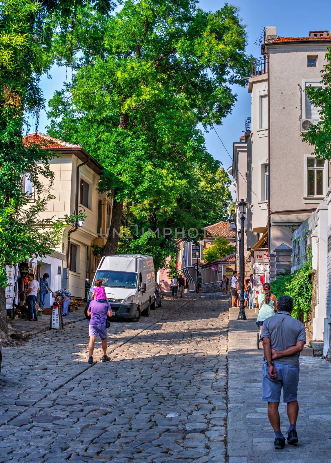 Plovdiv, Bulgaria - 07.24.2019. Streets in  Plovdiv old town, Bulgaria, on a sunny summer day