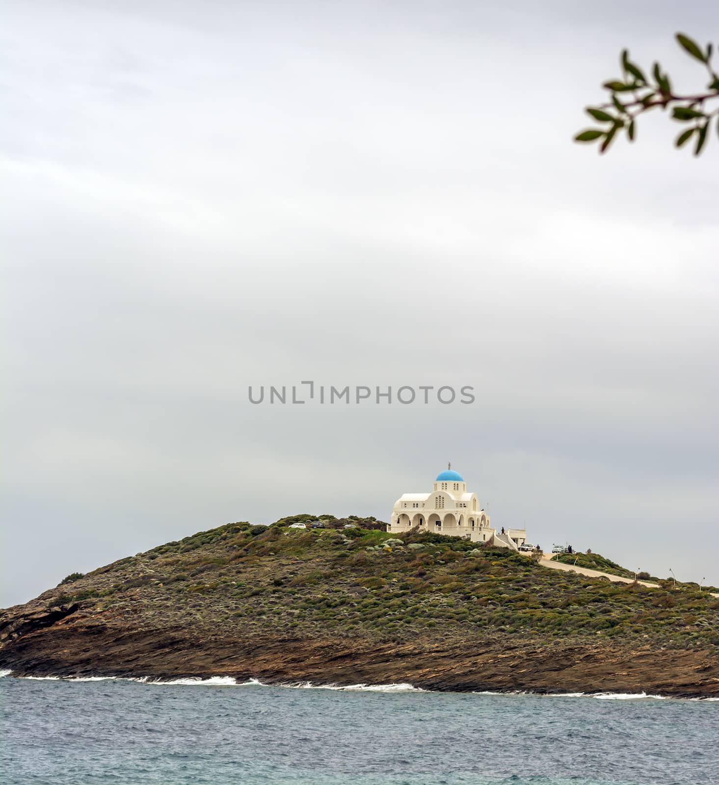 Remote view of Church of Profitis Ilias in Keratea, Greece
