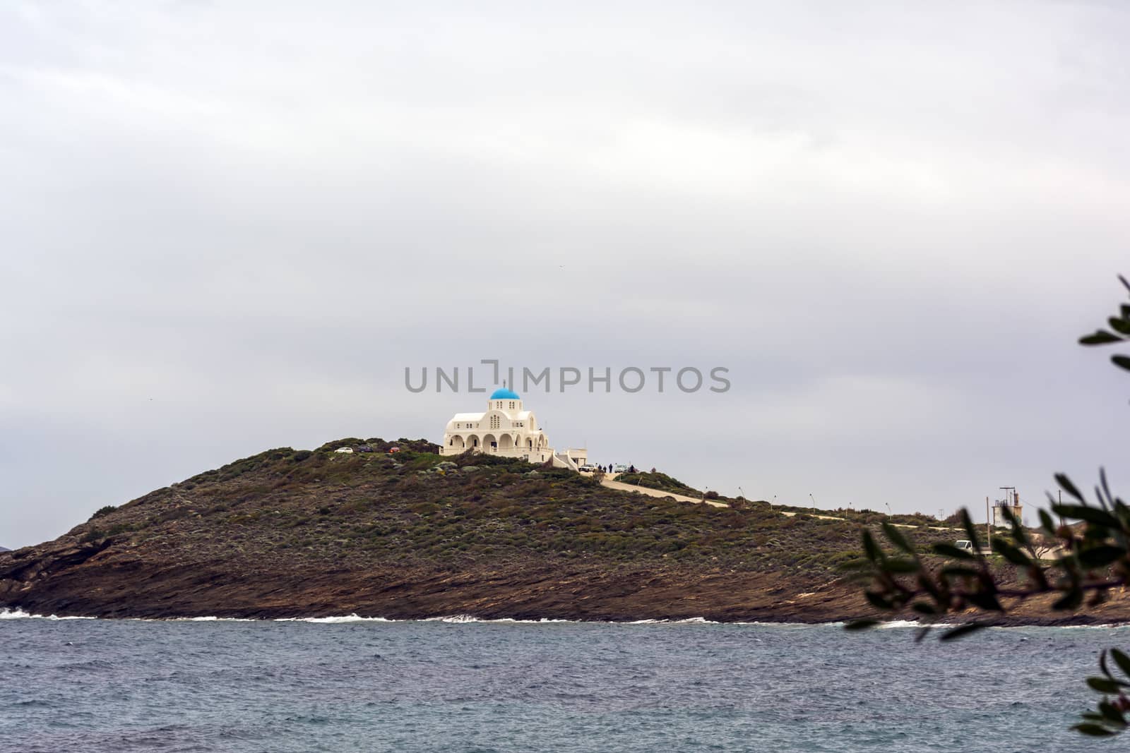 Remote view of Church of Profitis Ilias in Keratea, Greece