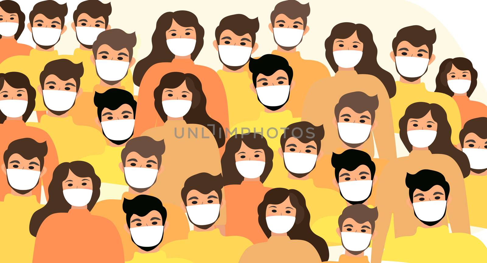 Masked people, crowds, virus protection. Coronavirus concept. flat style icon. Isolated on a white background. illustration by lucia_fox