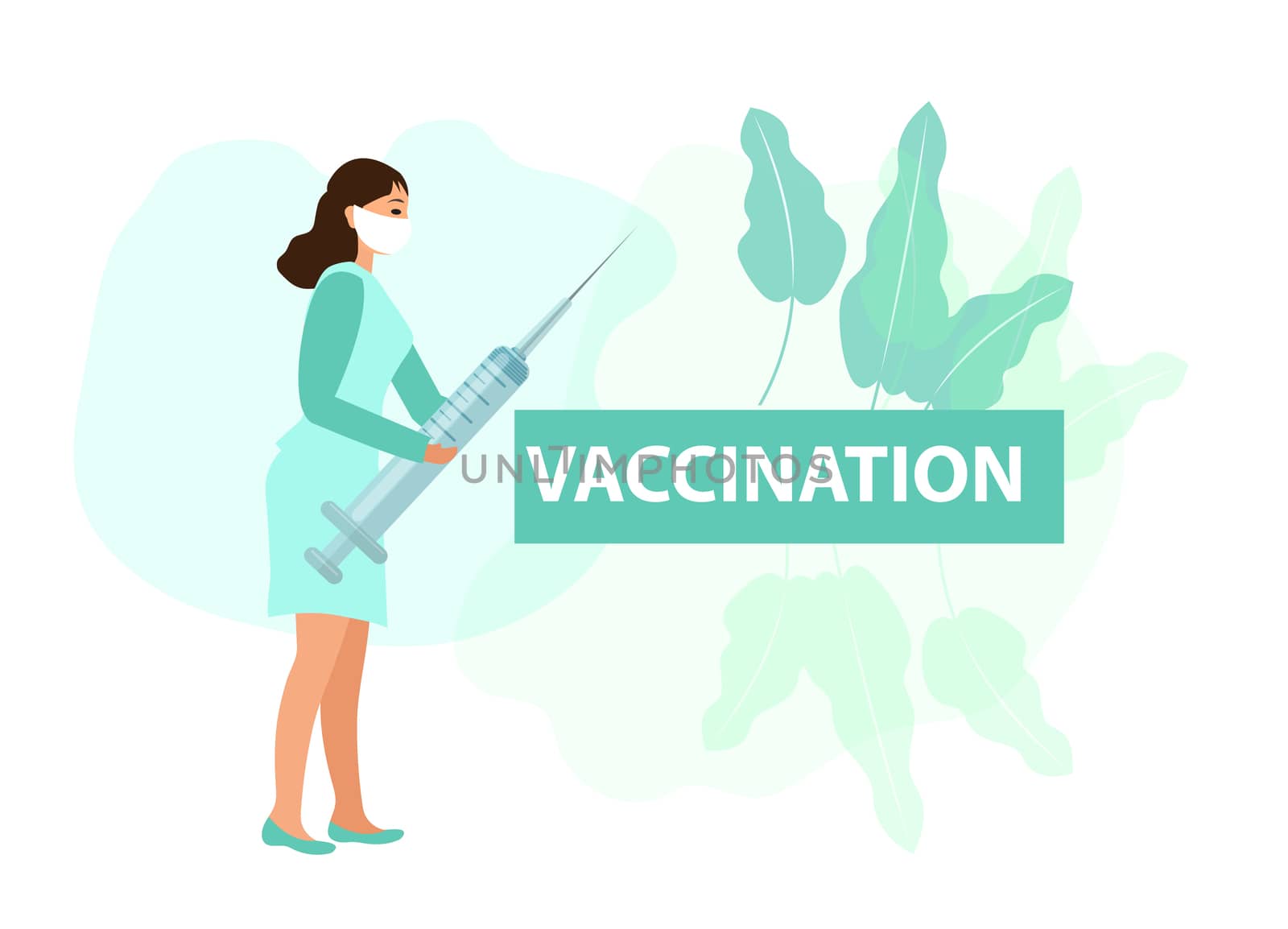 Nurse with syringe. Vaccination protection against virus. Coronavirus concept icon flat style. Isolated on a white background. illustration by lucia_fox