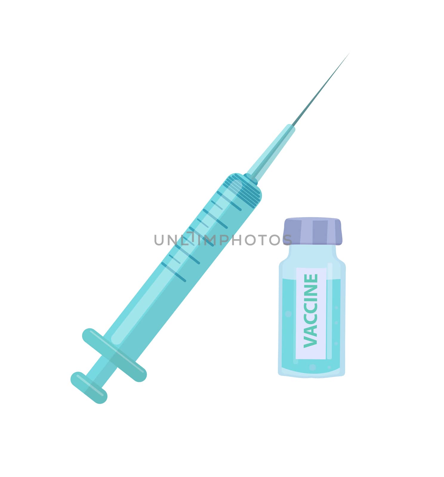 Vaccination protection against virus and disease. Syringe and glass jar with a vaccine, medicine concept icon flat style. Isolated on a white background. illustration by lucia_fox