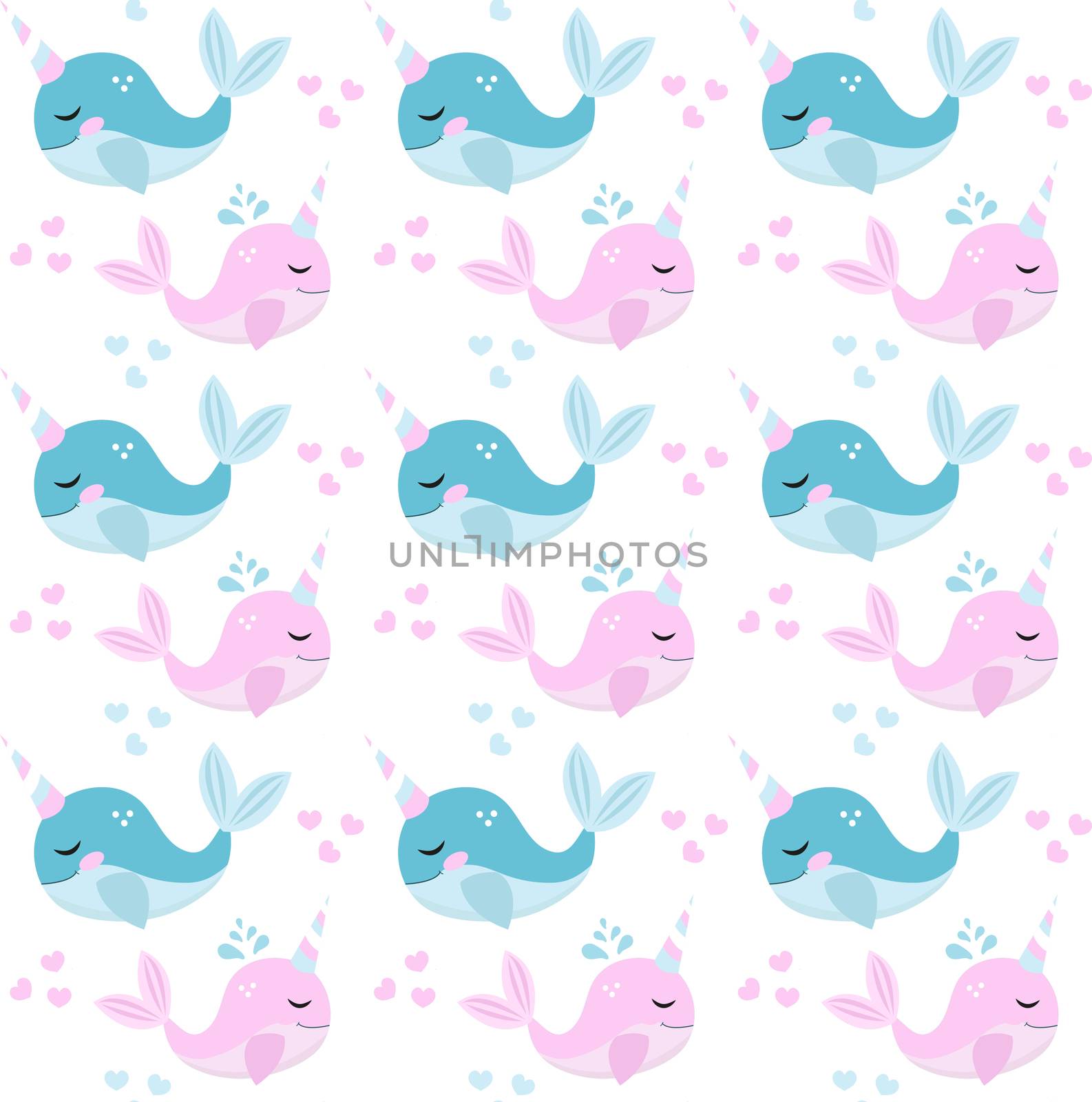 Little whale unicorn, seamless pattern, modern cartoon style. illustration.