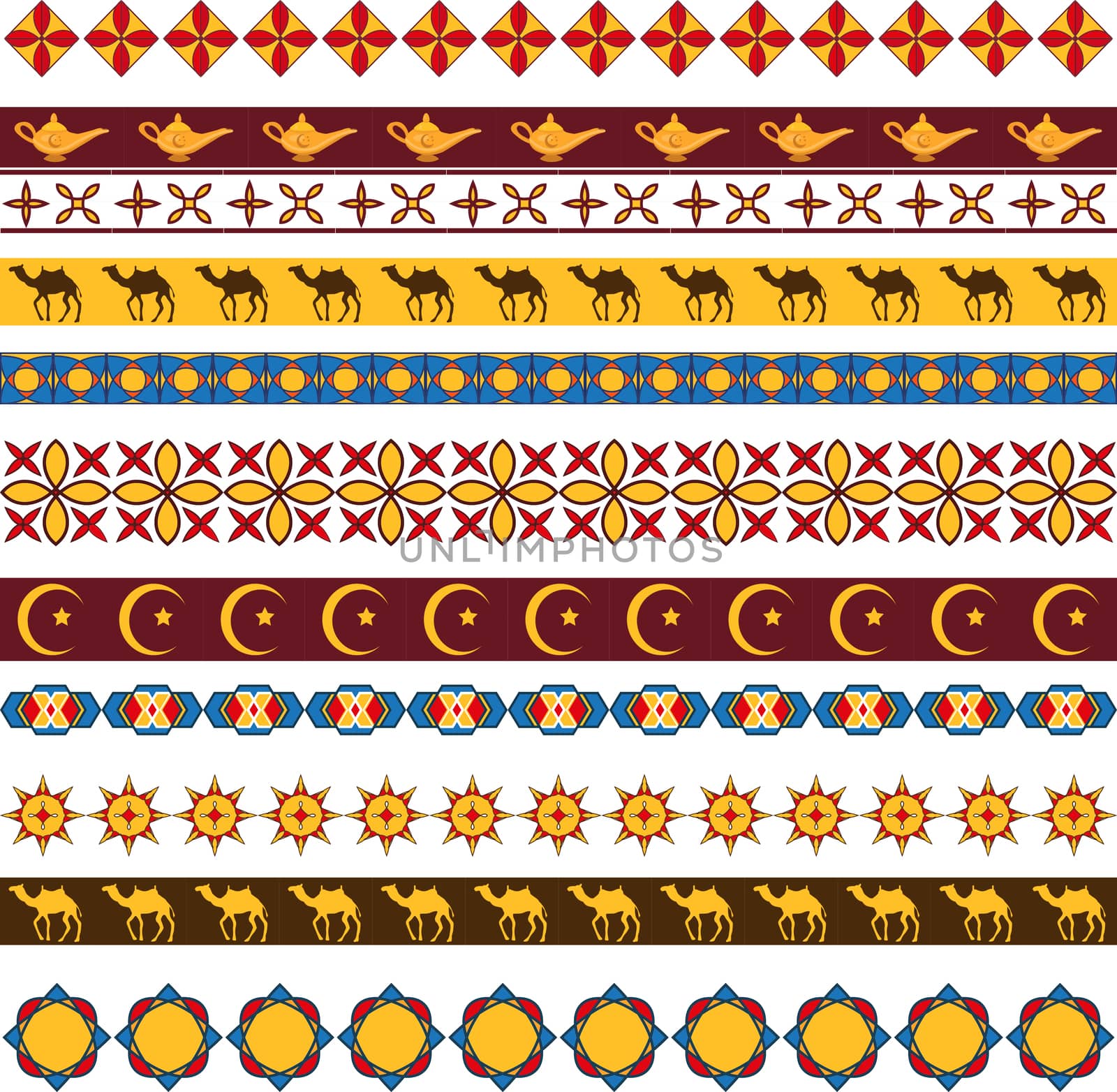 Ramadan kareem seamless pattern with borders, tribal style. Arabic ancient endless background. illustration.