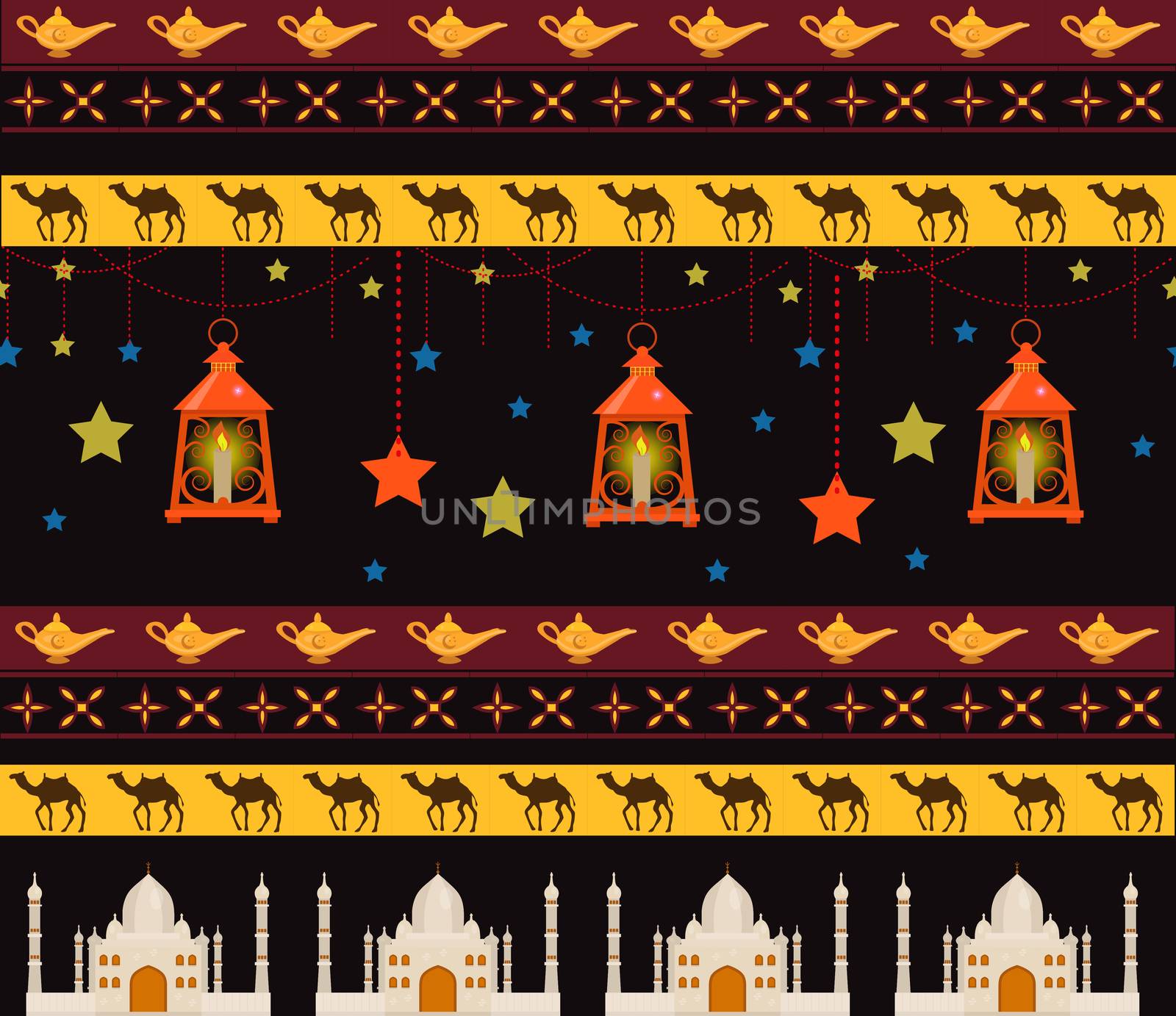 Ramadan kareem seamless pattern with borders, tribal style. Arabic ancient endless background. illustration by lucia_fox