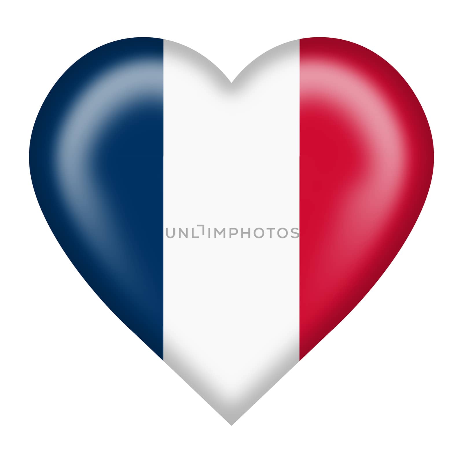 A France flag heart button isolated on white with clipping path