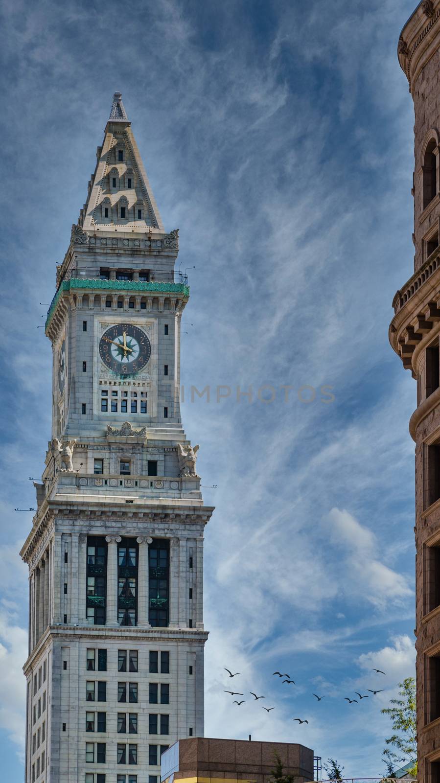 Old Clock Tower in Boston on Nice Sky by dbvirago