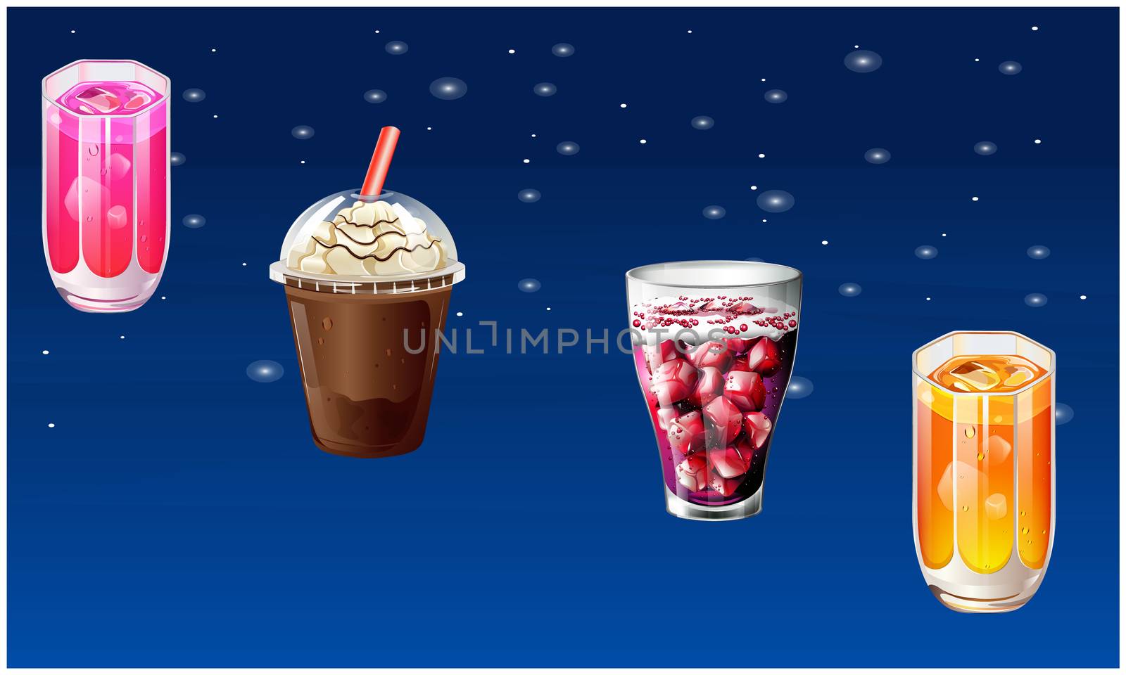 different types of drinks on abstract stars background by aanavcreationsplus