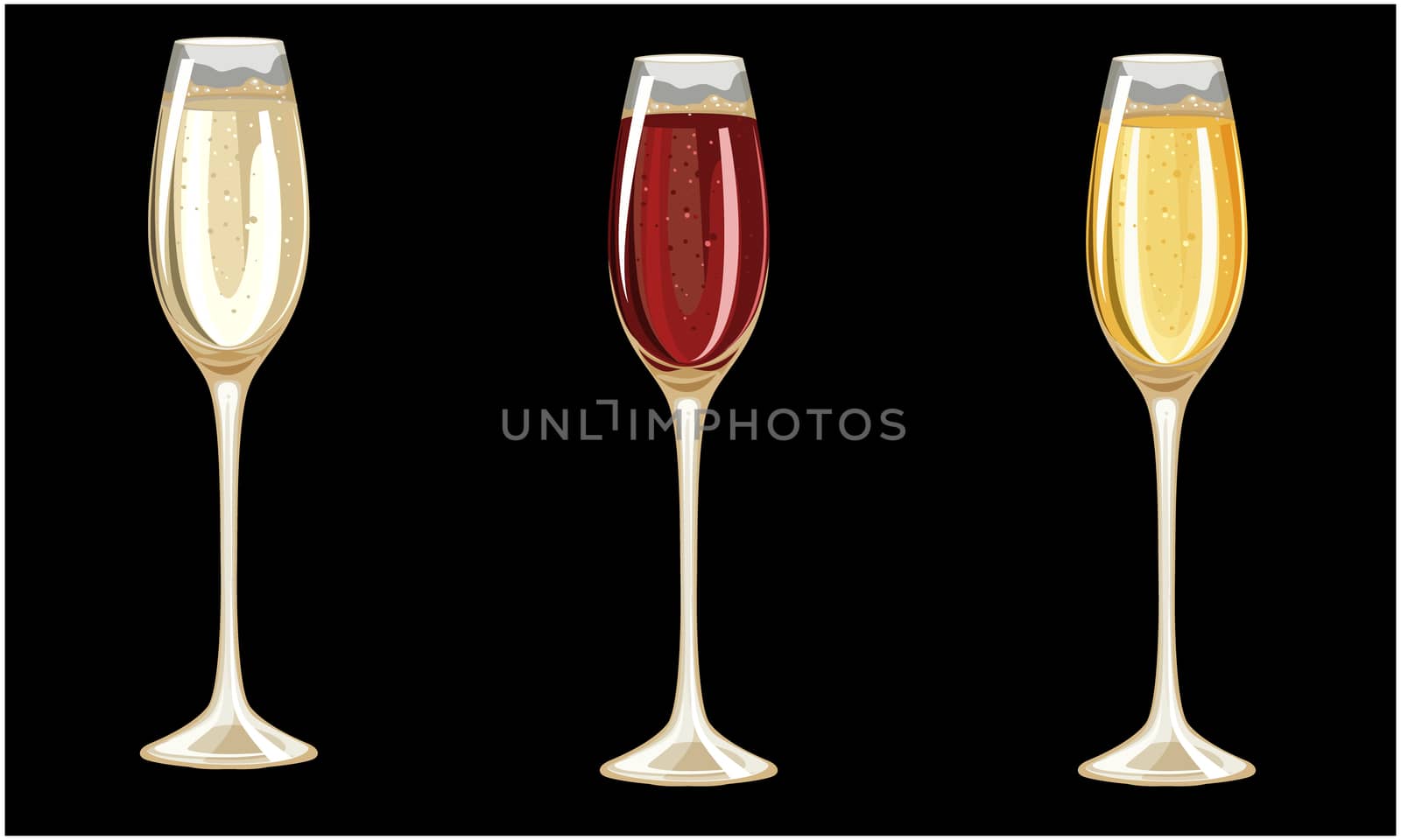 different champagne glasses on dark background by aanavcreationsplus