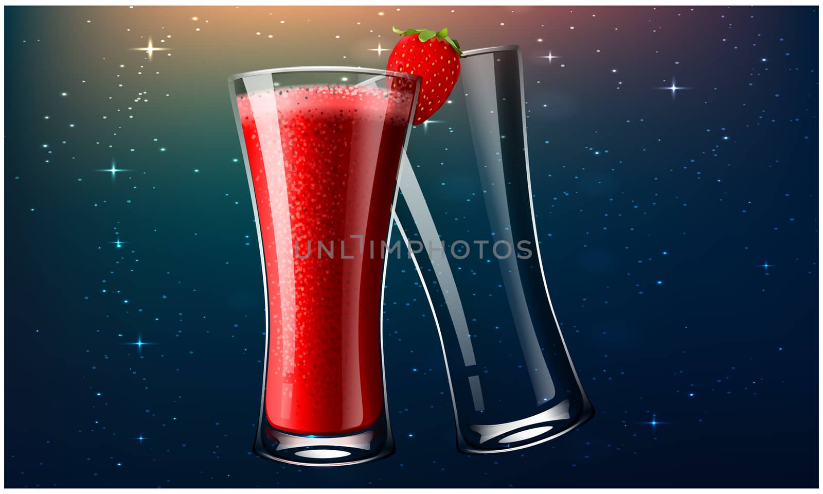 full and empty glass of strawberry juice on dark background by aanavcreationsplus