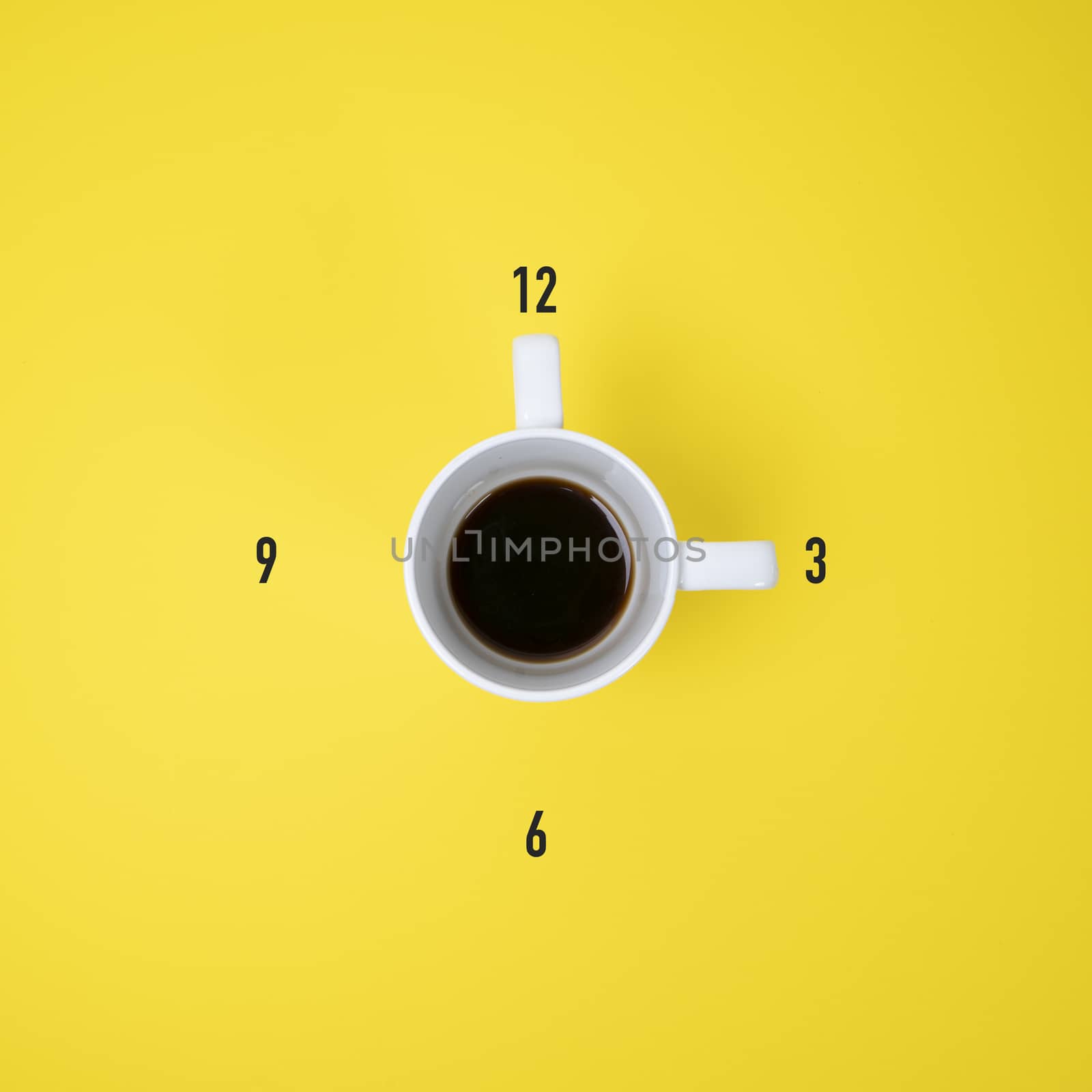 A cup of coffee forming a clock