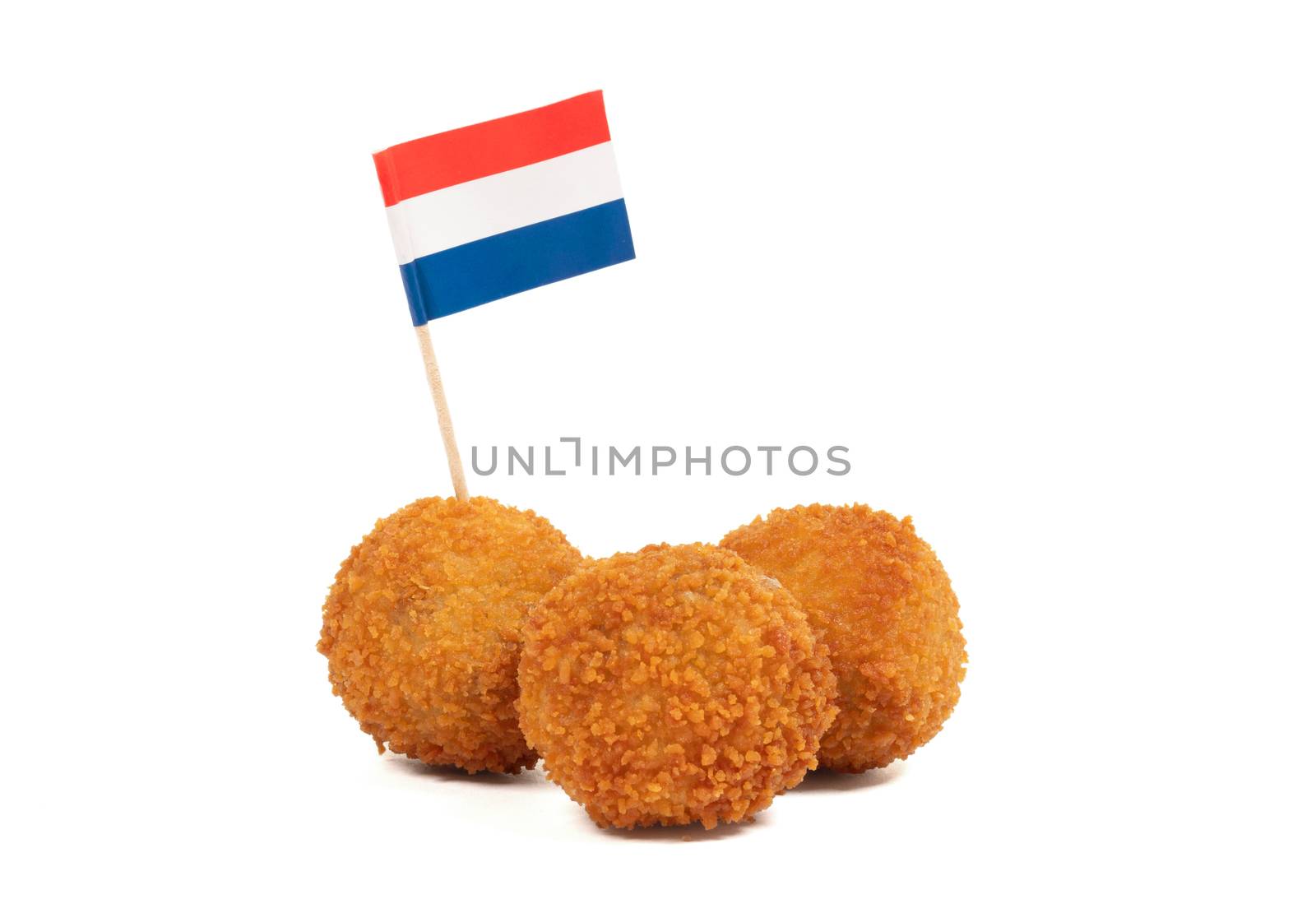 Dutch traditional snack bitterbal with a dutch flag, isolated