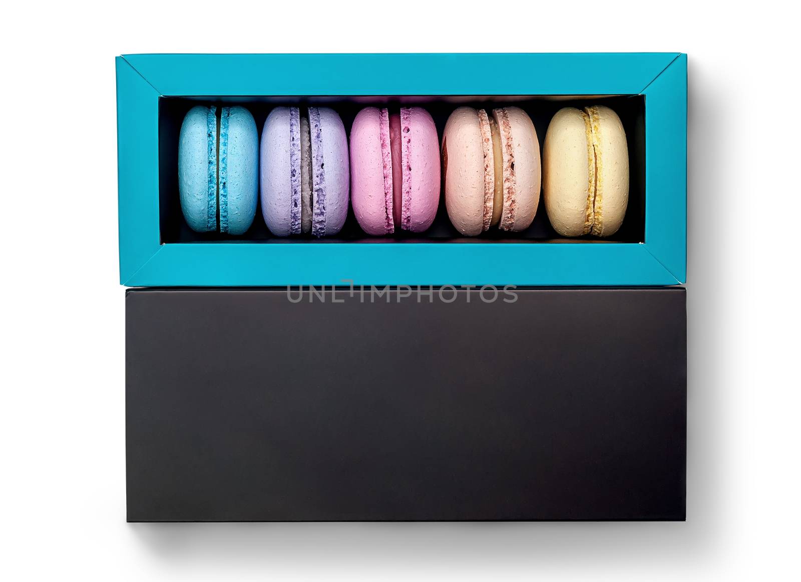 French macaroon in box top view by Cipariss