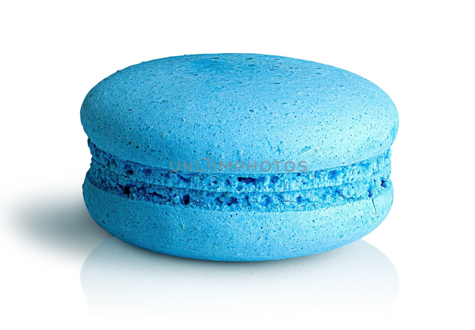 One blue macaroon front view on white background