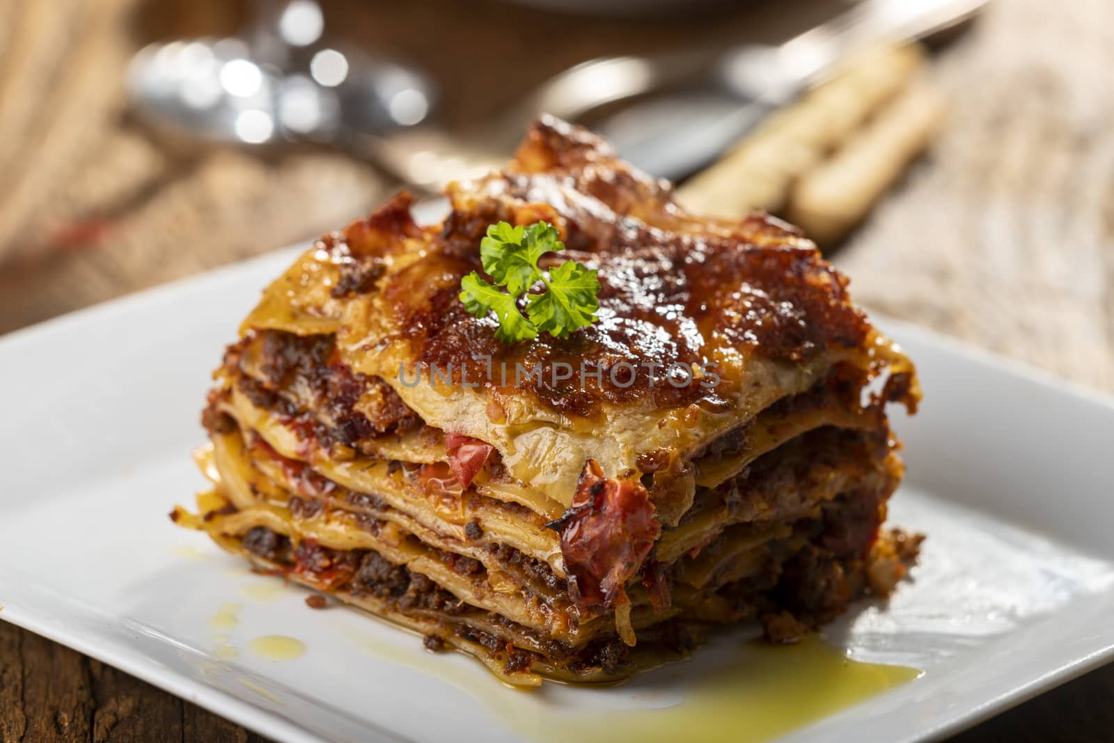 portion of lasagna on a plate