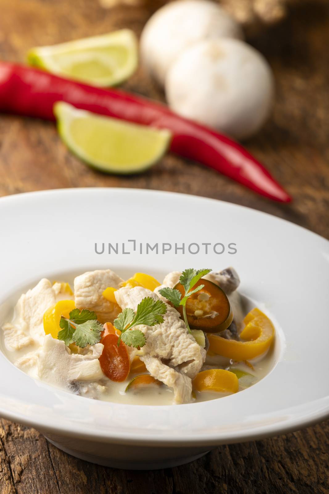 thai tom kha gay soup with lemon