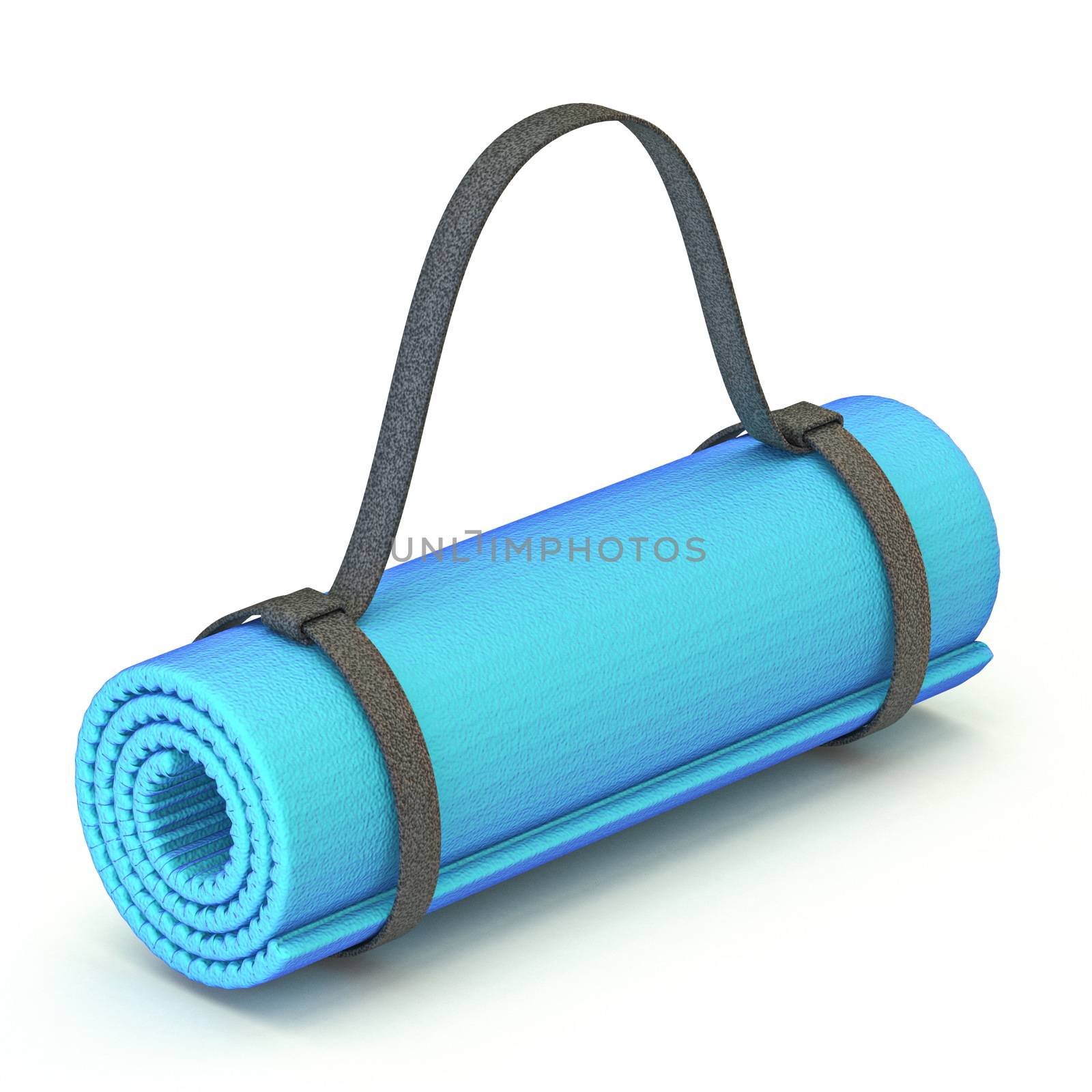 Blue yoga gym floor mat 3D render illustration isolated on white background