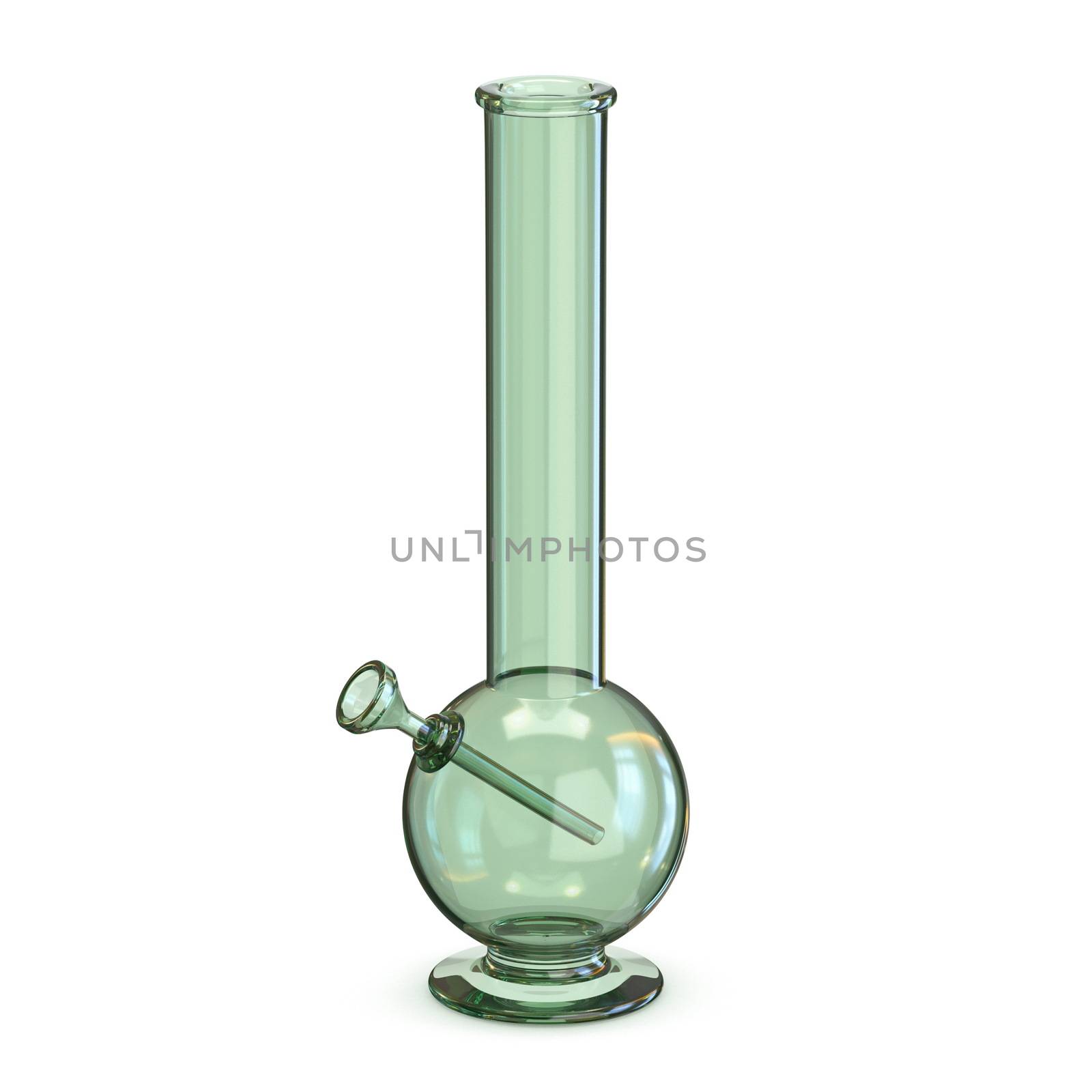 Simple green glass bong 3D render illustration isolated on white background