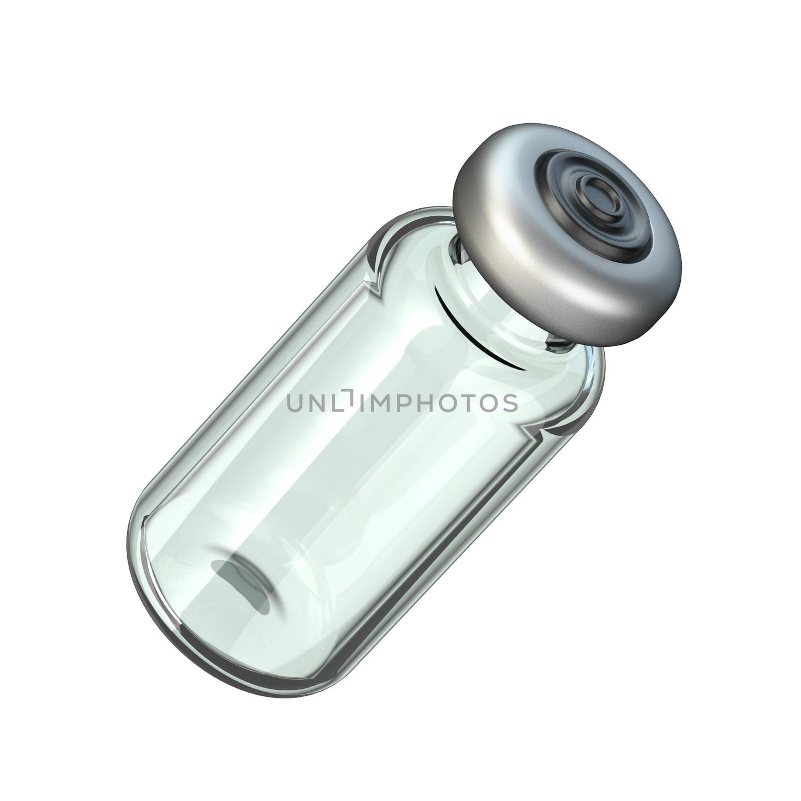 Angled glass ampoule 3D render illustration isolated on white background