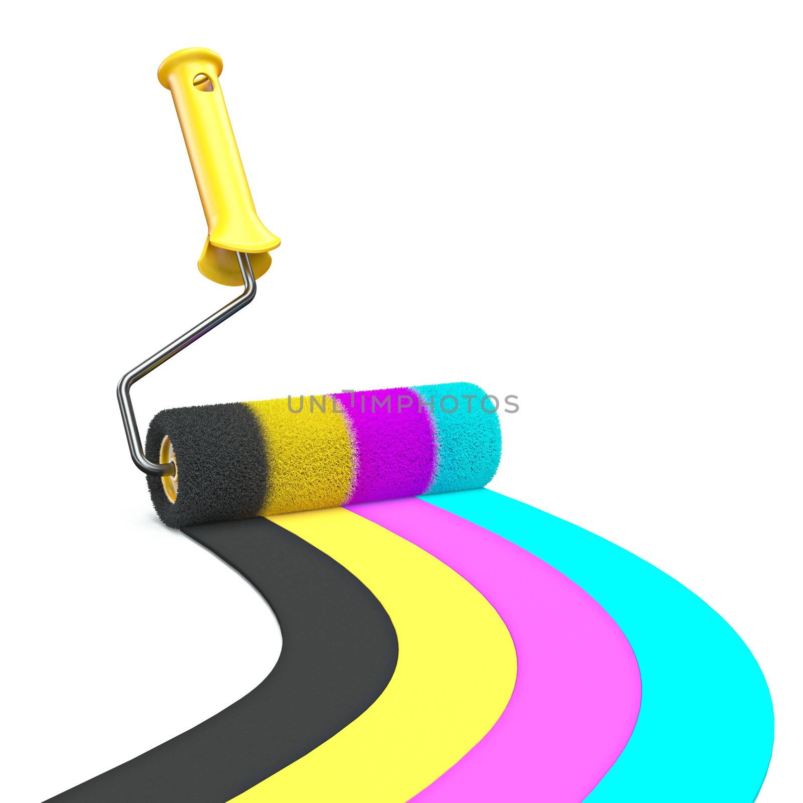 CMYK color paint roller brush 3D by djmilic