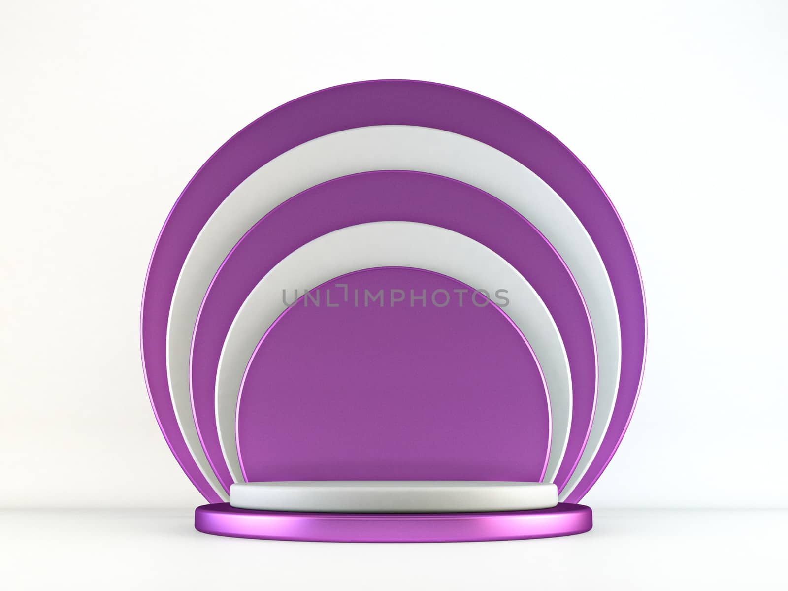 Purple white podium circle shapes 3D render illustration on white background