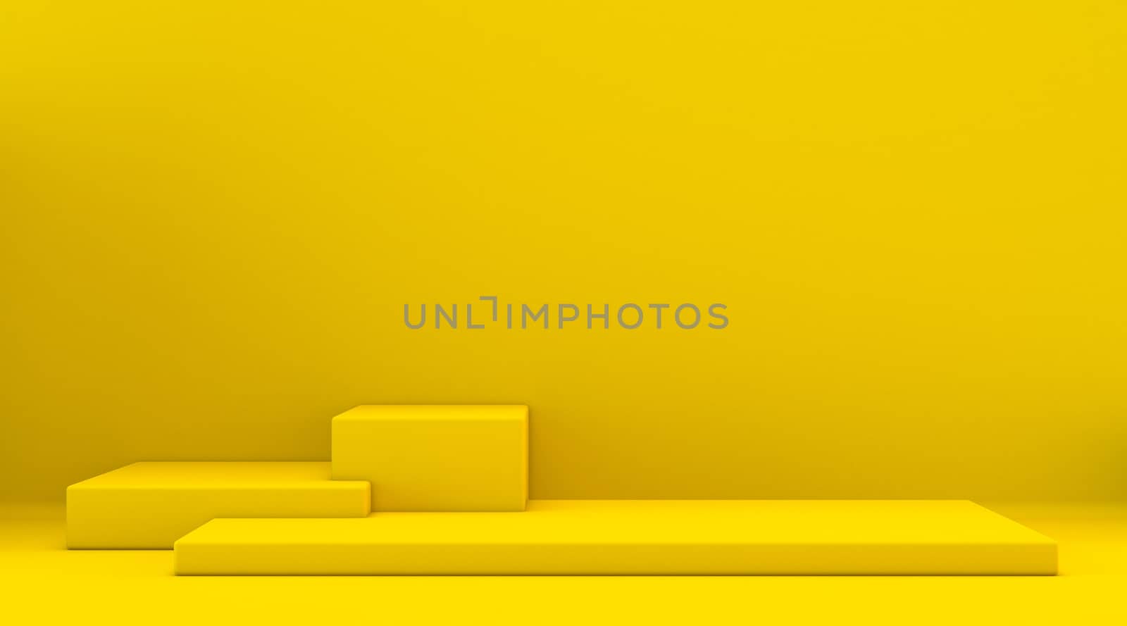 Yellow cubes stage 3D render illustration on yellow background