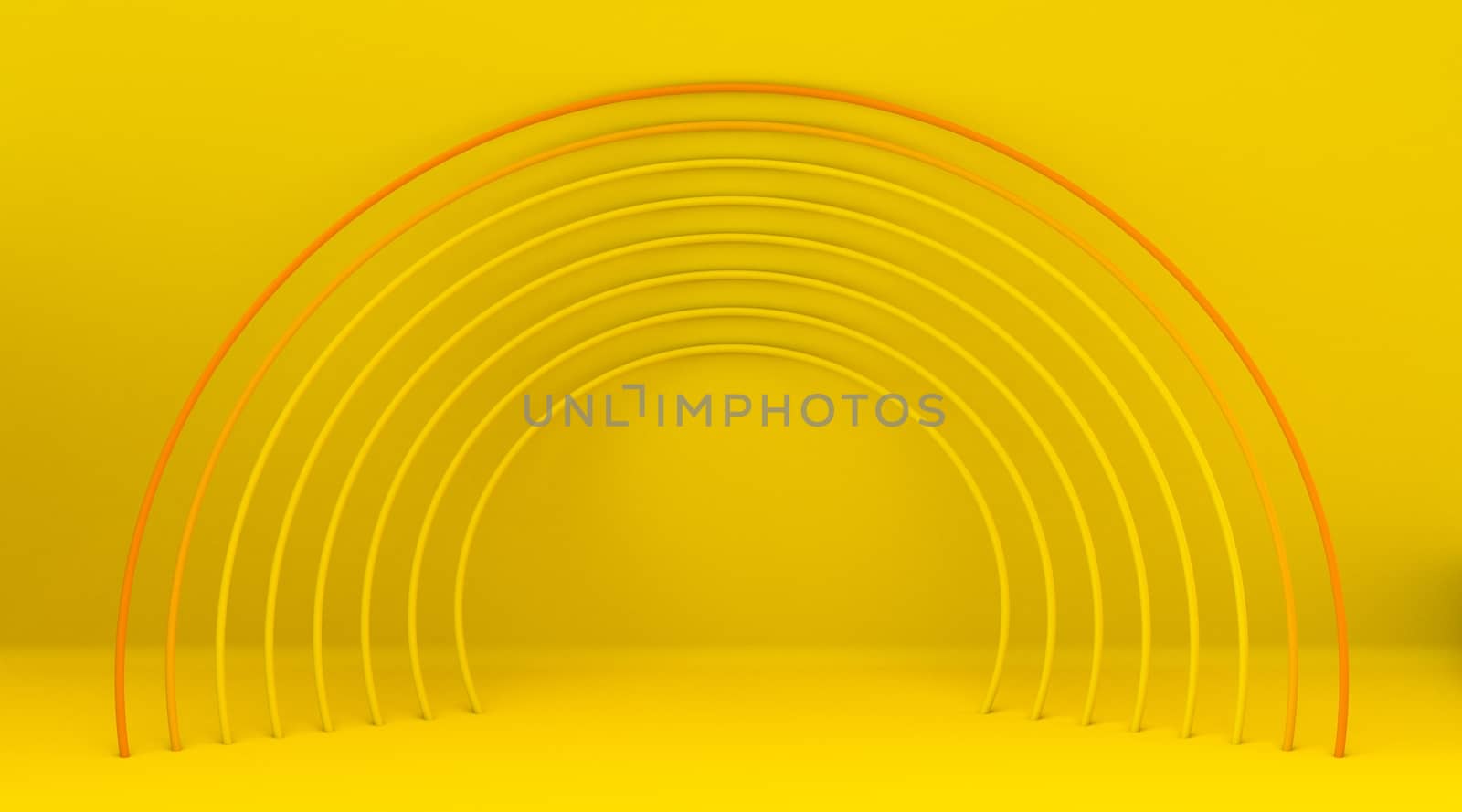 Concentric circles wires frame 3D render illustration on yellow background