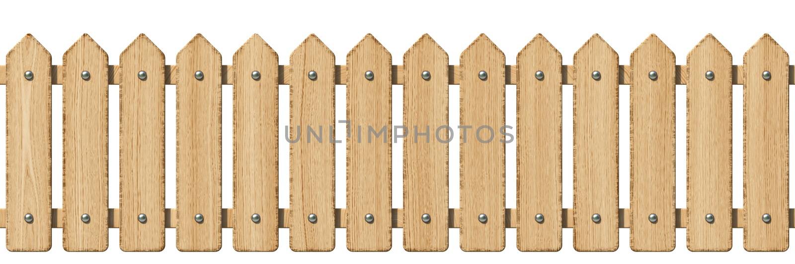 Wooden fence 3D render illustration isolated on white background