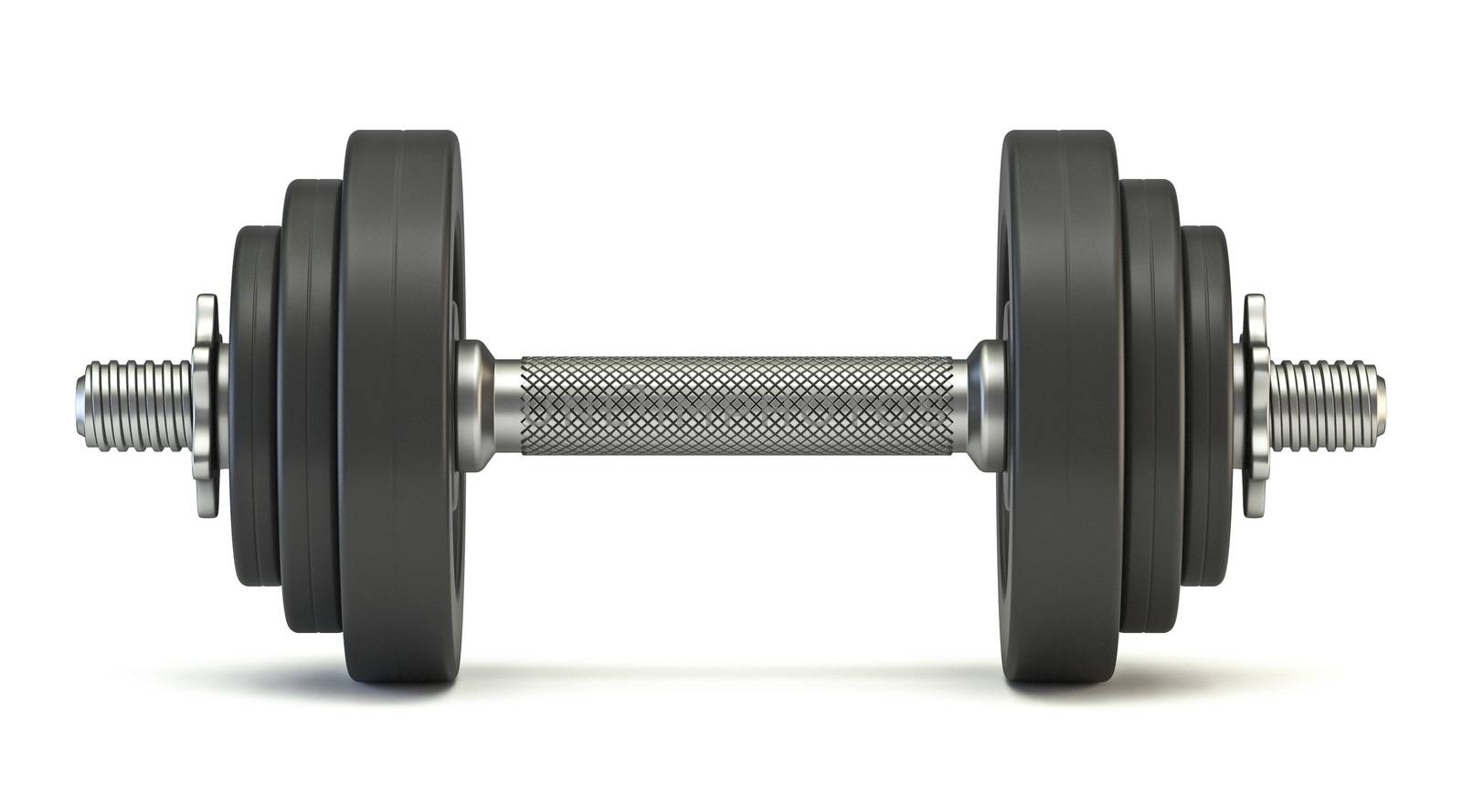 Black dumbbell Front view 3D render illustration isolated on white background